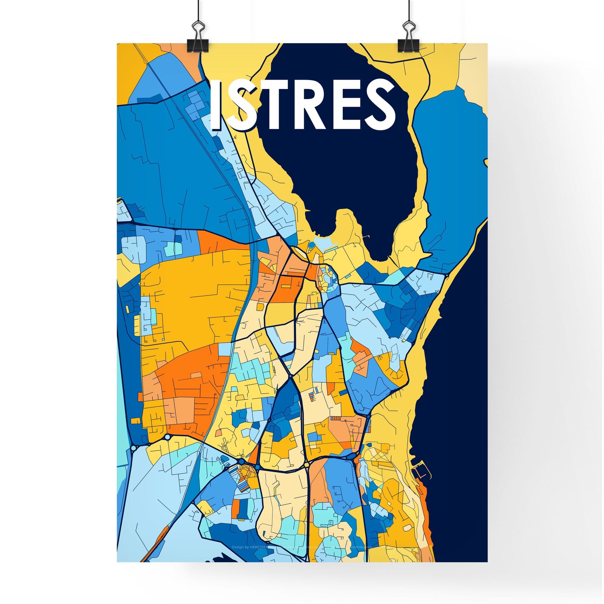 ISTRES FRANCE Vibrant Colorful Art Map Poster Blue Orange