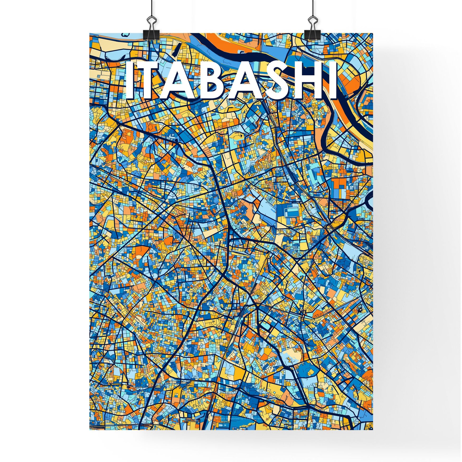 ITABASHI JAPAN Vibrant Colorful Art Map Poster Blue Orange