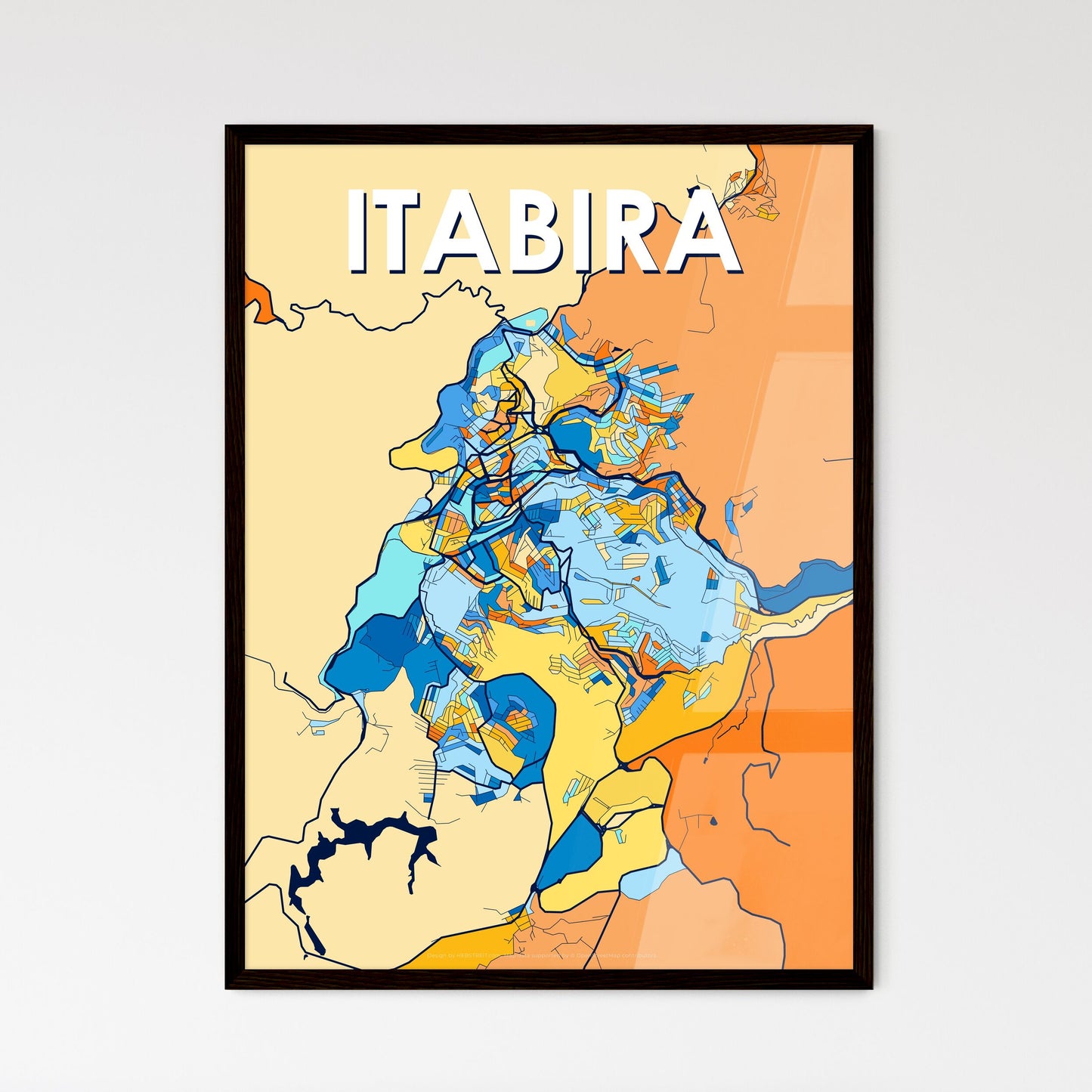 ITABIRA BRAZIL Vibrant Colorful Art Map Poster Blue Orange