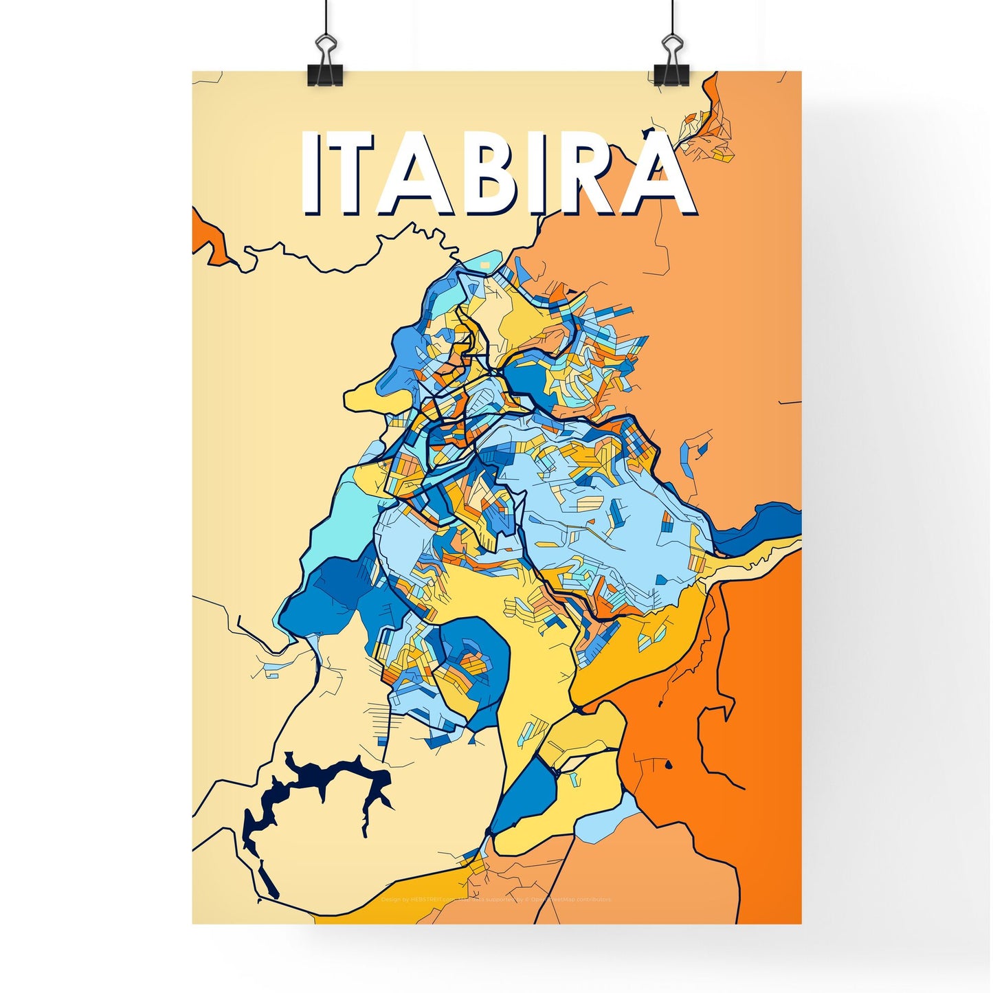 ITABIRA BRAZIL Vibrant Colorful Art Map Poster Blue Orange