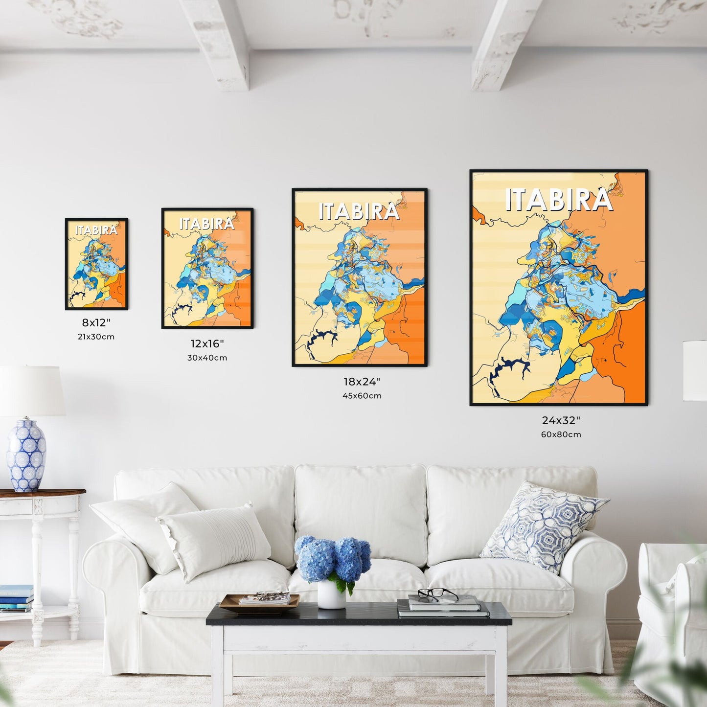 ITABIRA BRAZIL Vibrant Colorful Art Map Poster Blue Orange