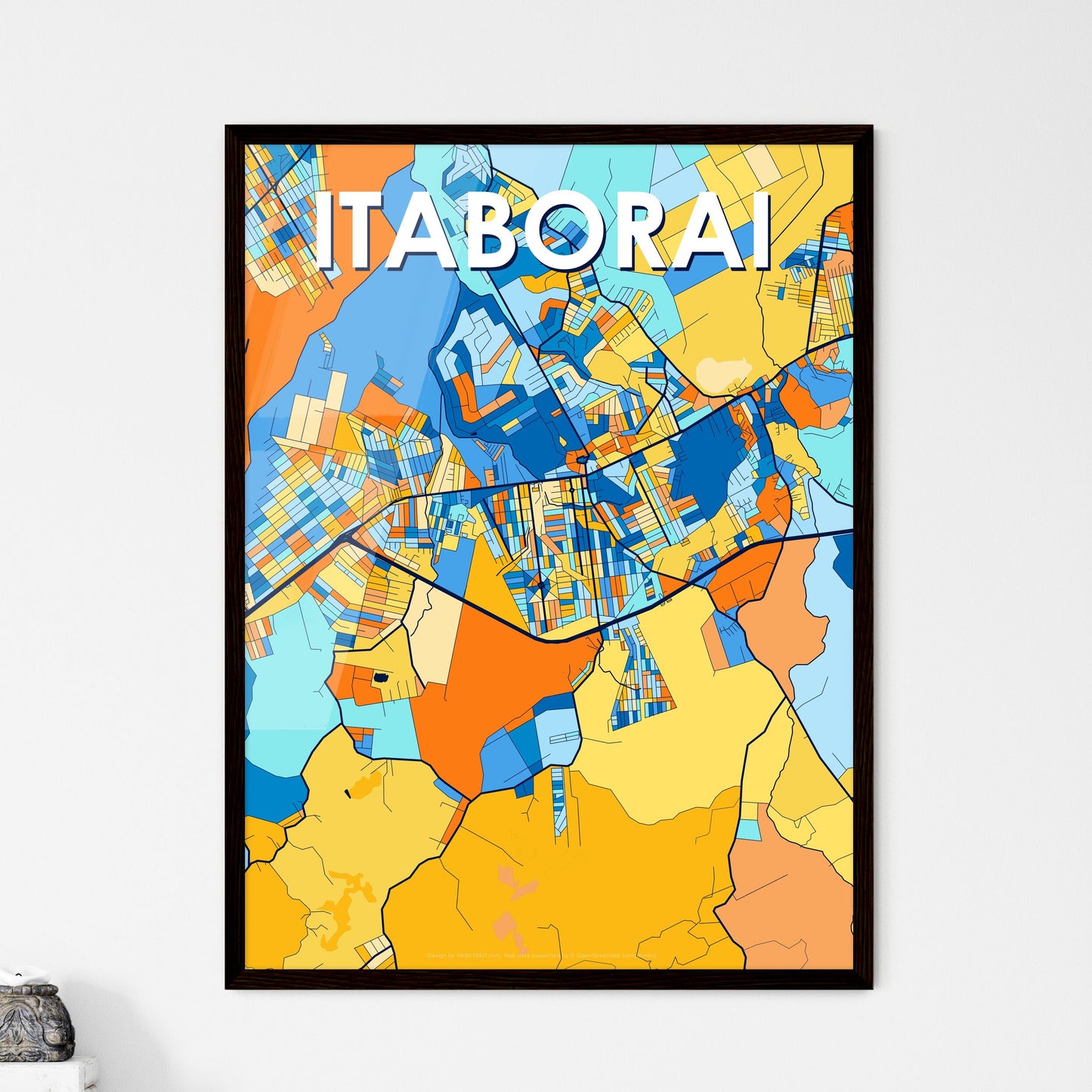 ITABORAI BRAZIL Vibrant Colorful Art Map Poster Blue Orange