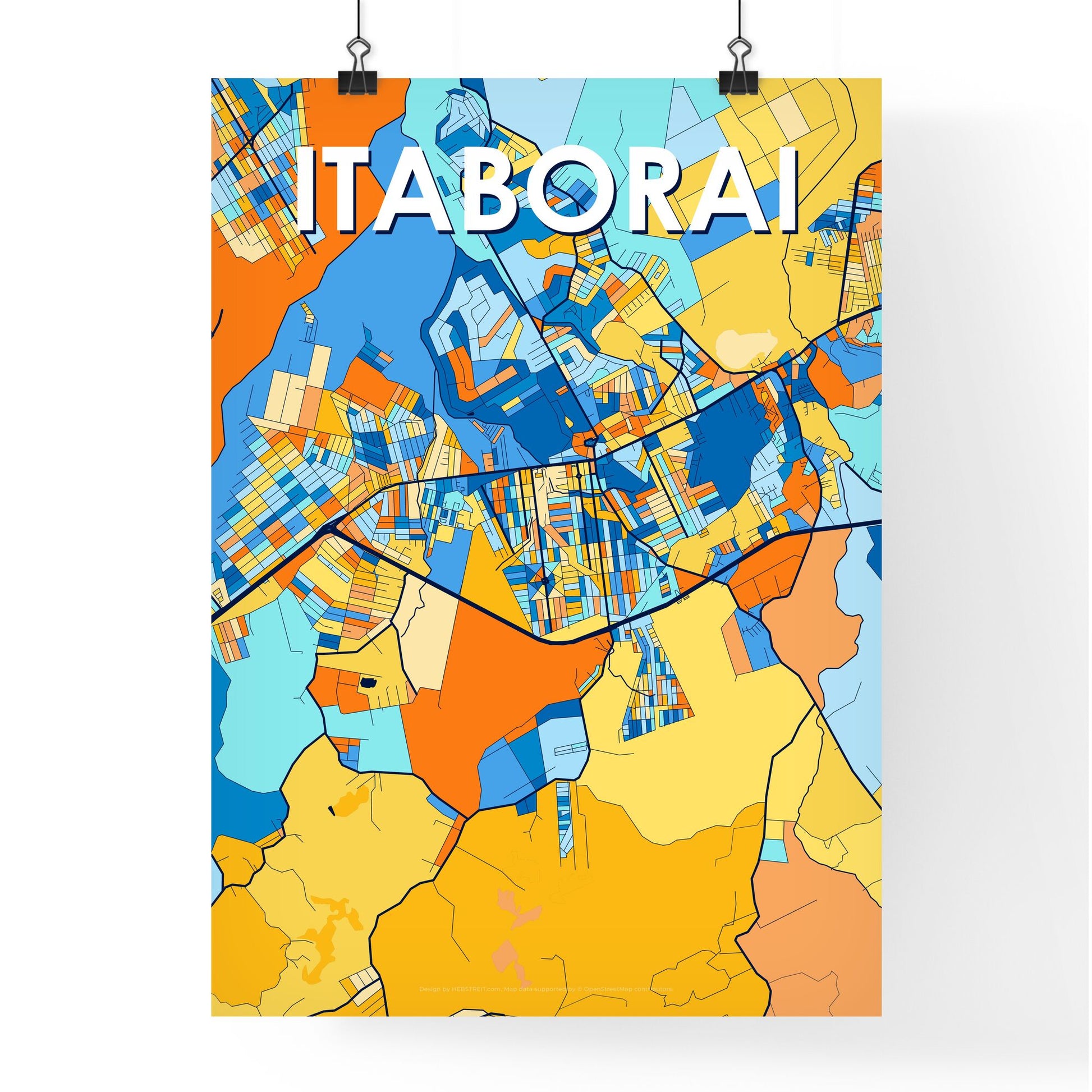 ITABORAI BRAZIL Vibrant Colorful Art Map Poster Blue Orange