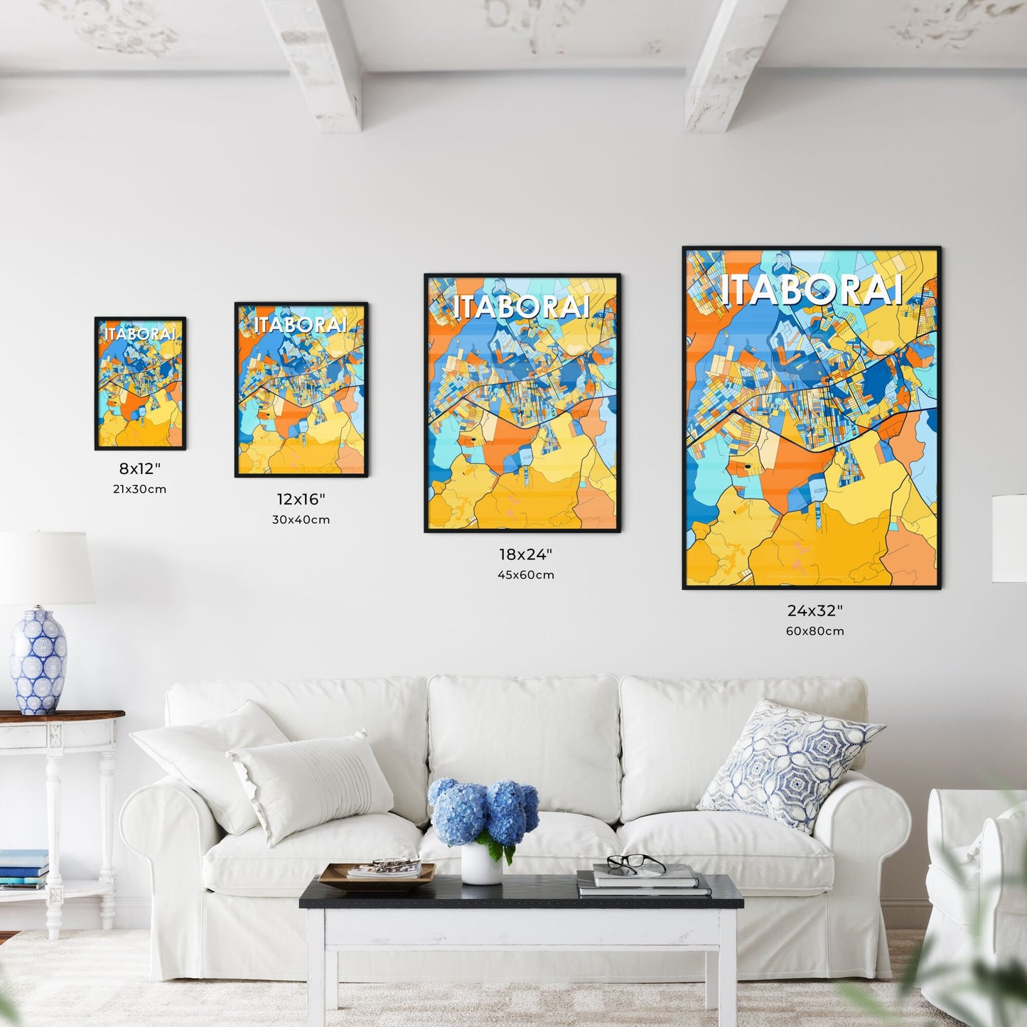 ITABORAI BRAZIL Vibrant Colorful Art Map Poster Blue Orange