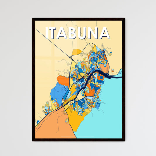 ITABUNA BRAZIL Vibrant Colorful Art Map Poster Blue Orange