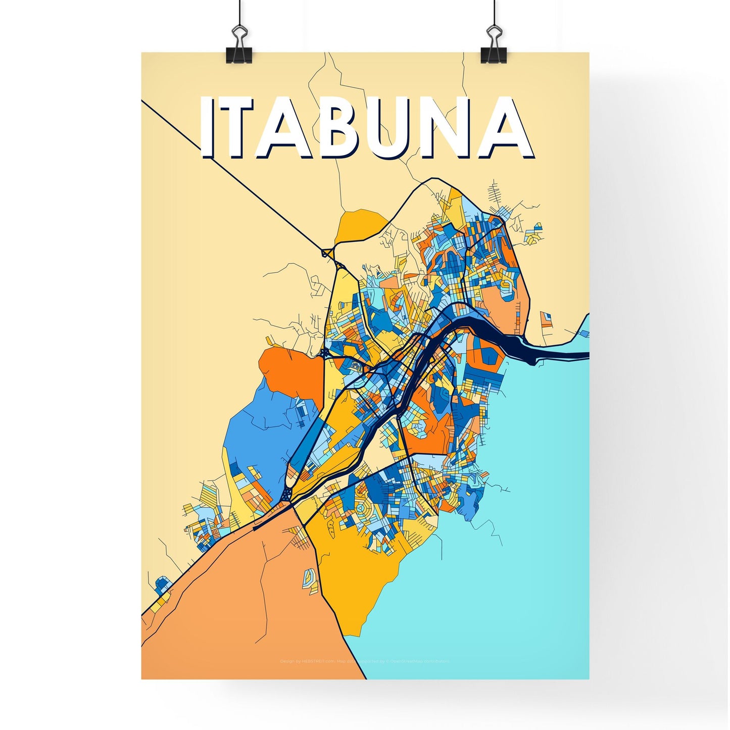 ITABUNA BRAZIL Vibrant Colorful Art Map Poster Blue Orange