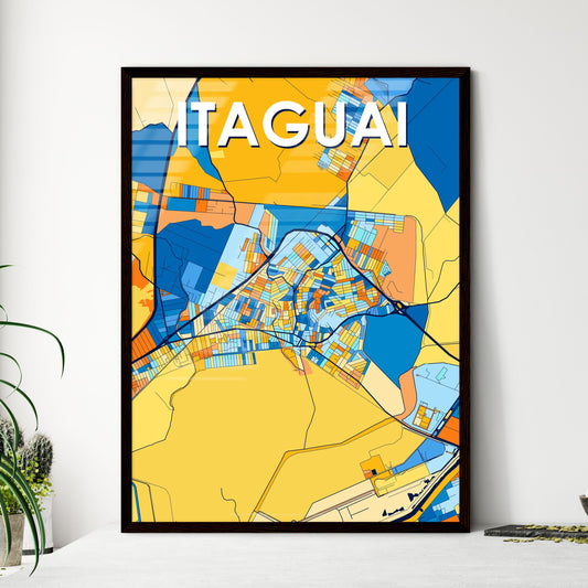 ITAGUAI BRAZIL Vibrant Colorful Art Map Poster Blue Orange