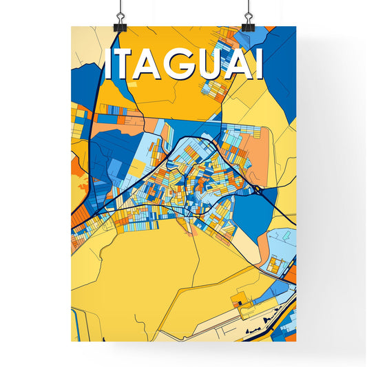 ITAGUAI BRAZIL Vibrant Colorful Art Map Poster Blue Orange