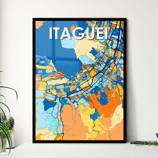 ITAGUEI COLOMBIA Vibrant Colorful Art Map Poster Blue Orange