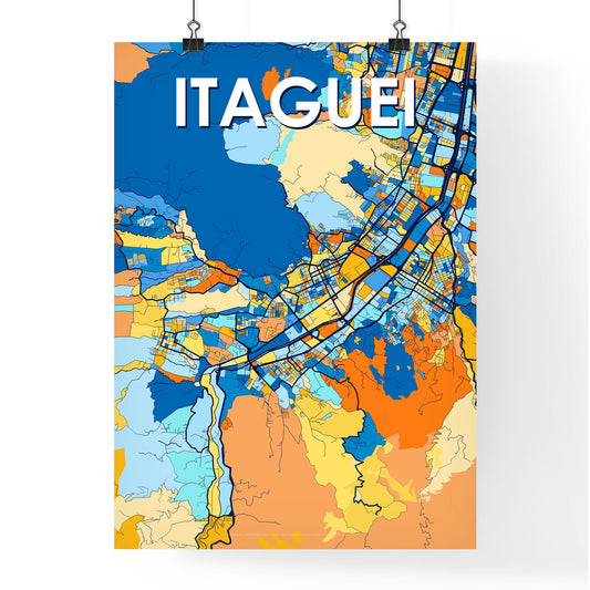 ITAGUEI COLOMBIA Vibrant Colorful Art Map Poster Blue Orange