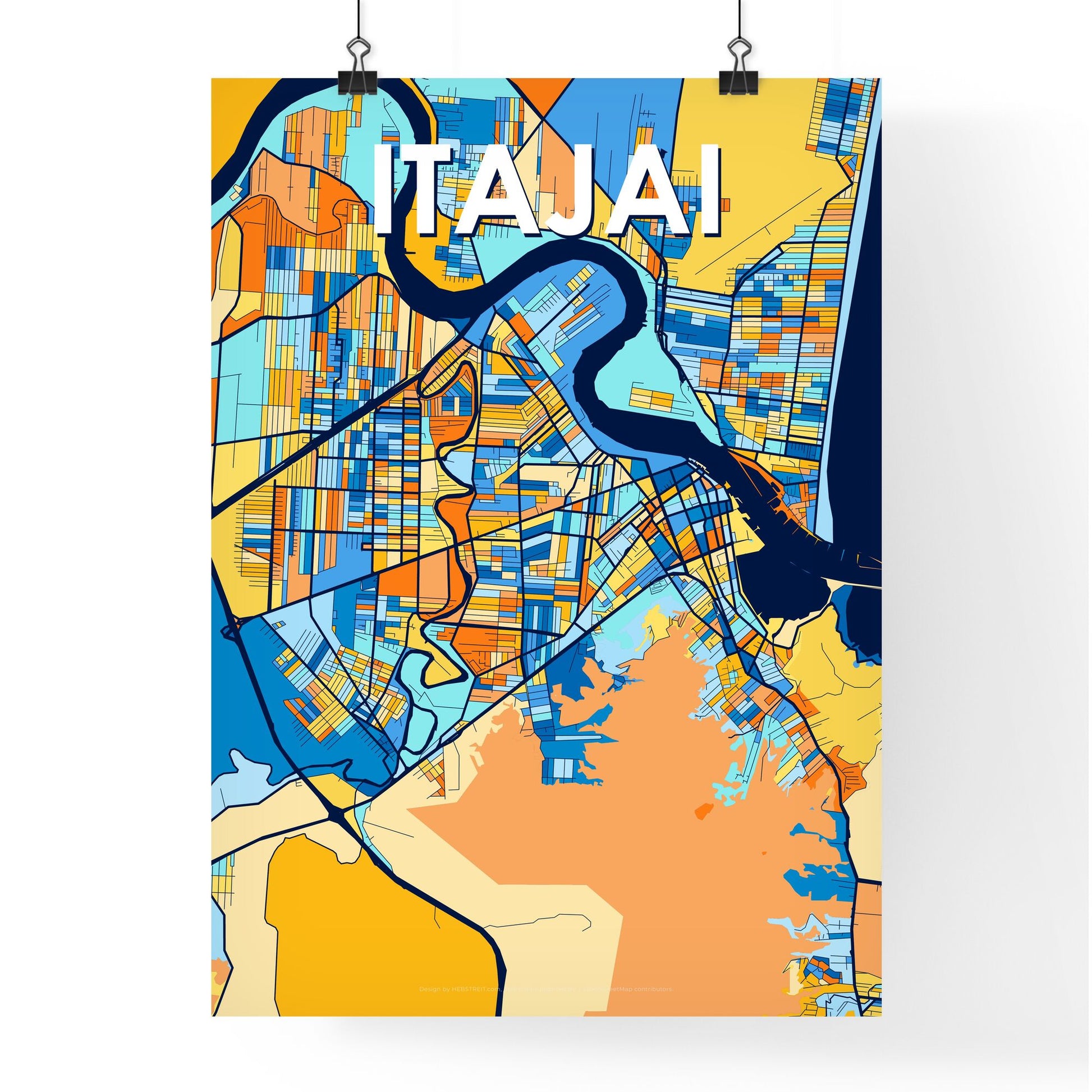 ITAJAI BRAZIL Vibrant Colorful Art Map Poster Blue Orange