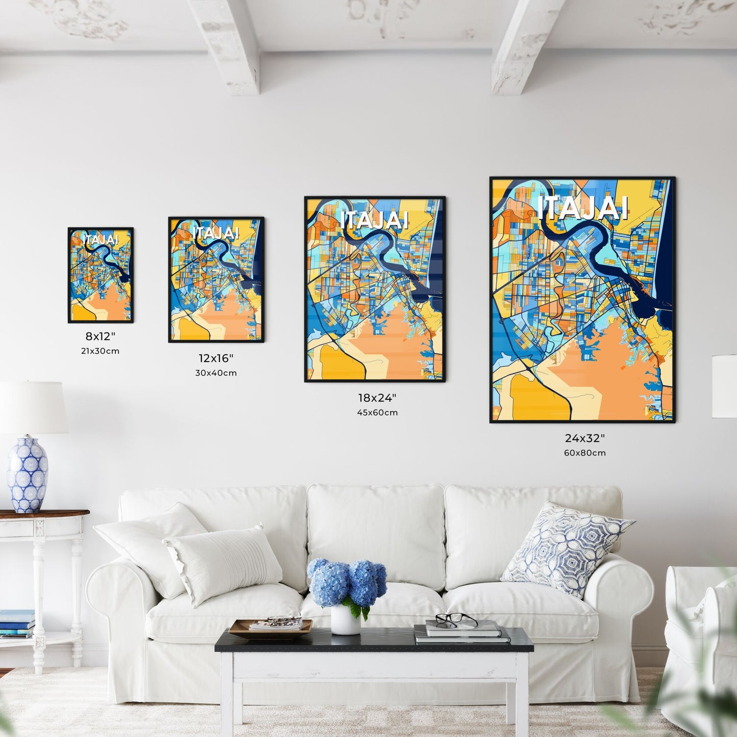 ITAJAI BRAZIL Vibrant Colorful Art Map Poster Blue Orange