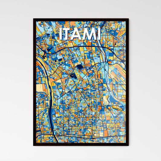 ITAMI JAPAN Vibrant Colorful Art Map Poster Blue Orange