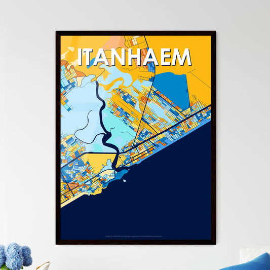 ITANHAEM BRAZIL Vibrant Colorful Art Map Poster Blue Orange