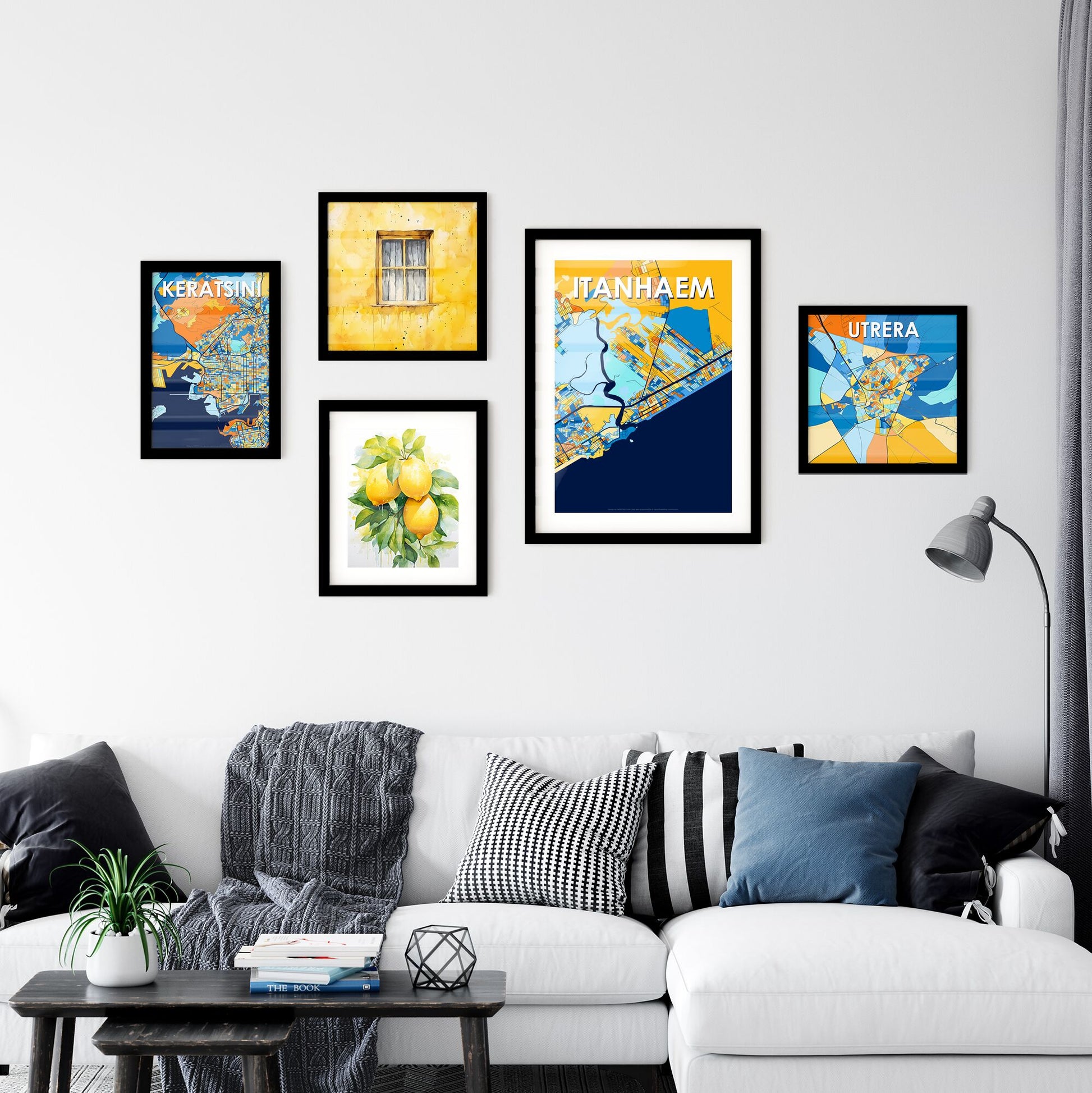 ITANHAEM BRAZIL Vibrant Colorful Art Map Poster Blue Orange