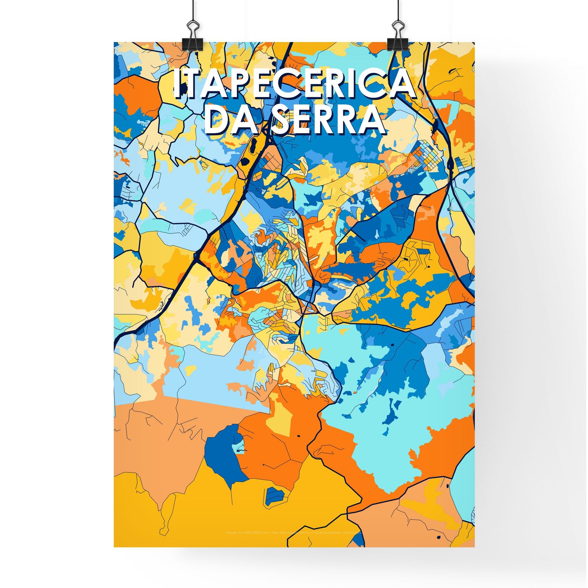 ITAPECERICA DA SERRA BRAZIL Vibrant Colorful Art Map Poster Blue Orange