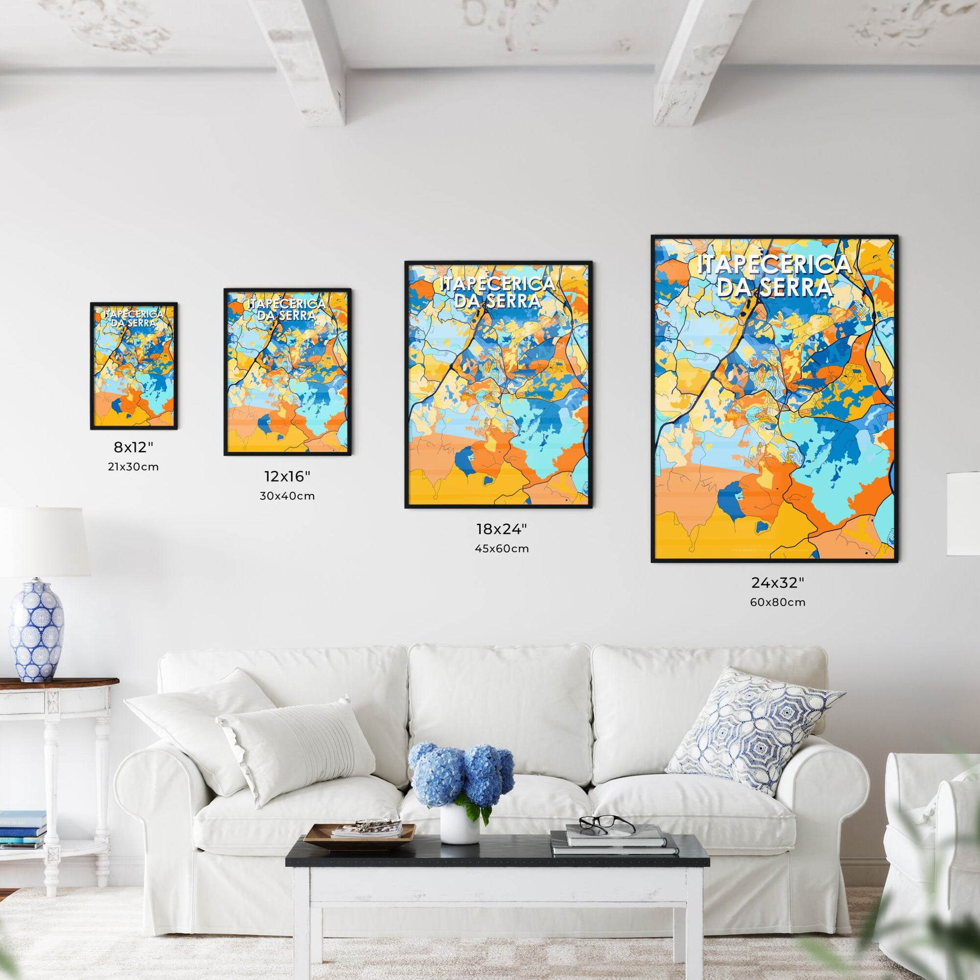 ITAPECERICA DA SERRA BRAZIL Vibrant Colorful Art Map Poster Blue Orange