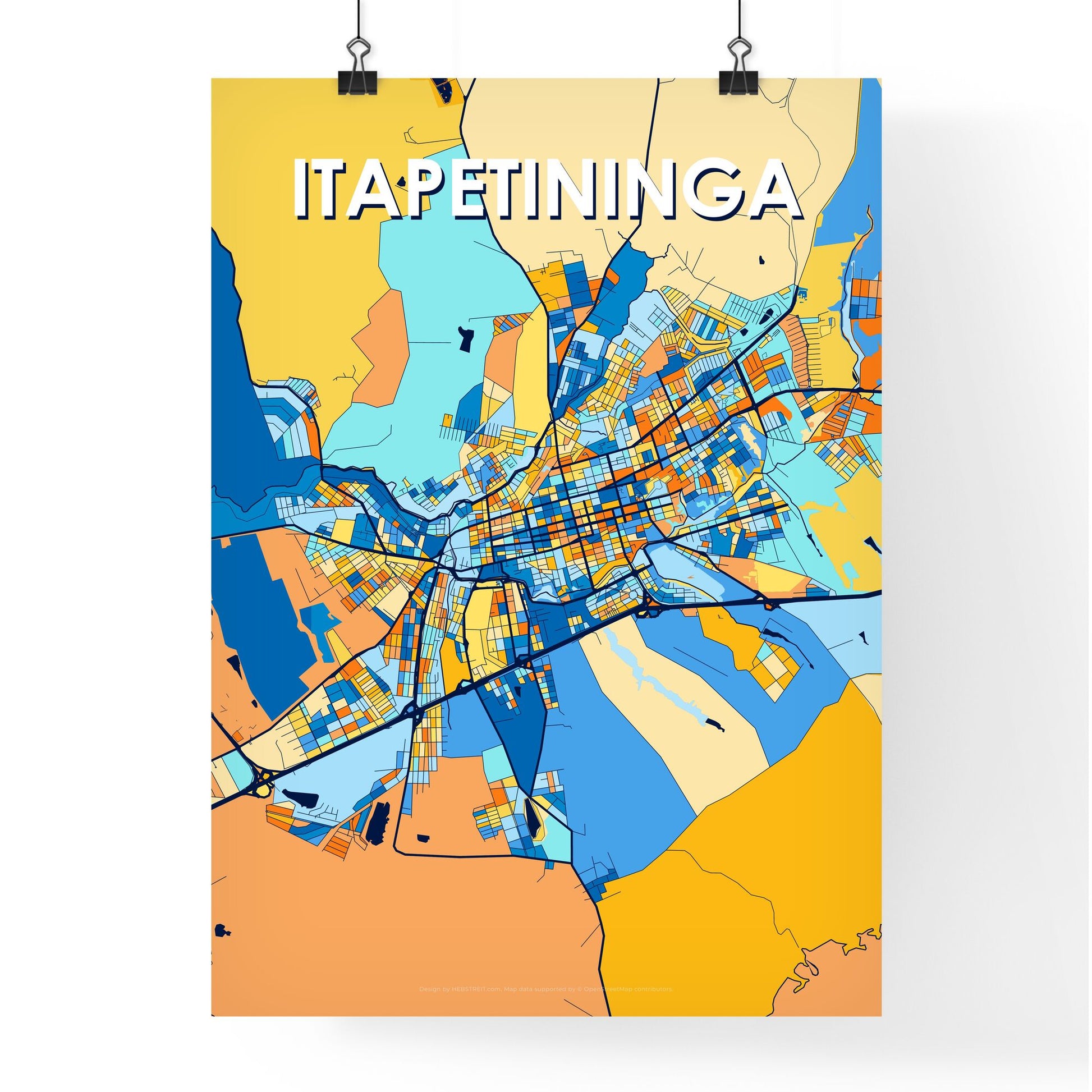 ITAPETININGA BRAZIL Vibrant Colorful Art Map Poster Blue Orange