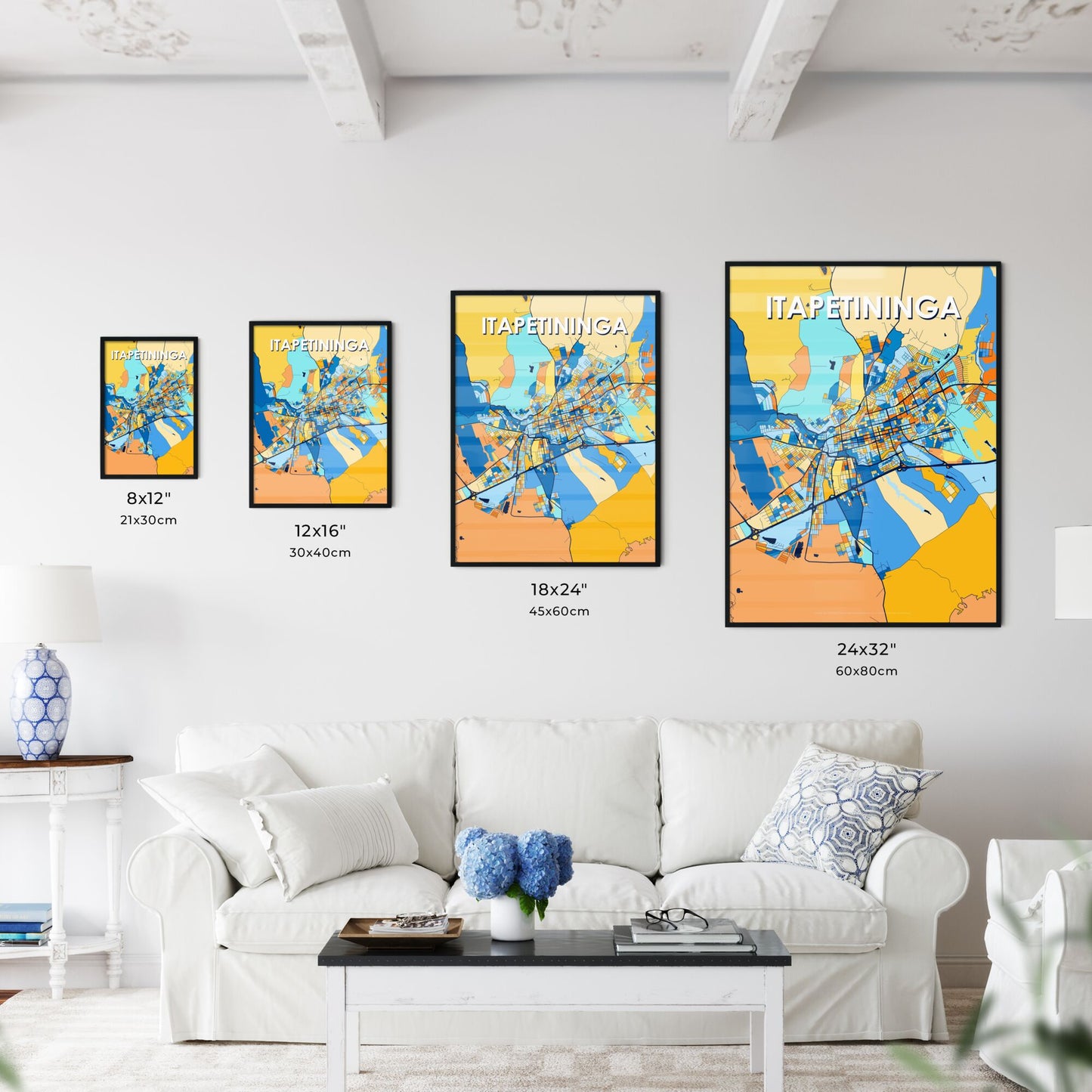 ITAPETININGA BRAZIL Vibrant Colorful Art Map Poster Blue Orange