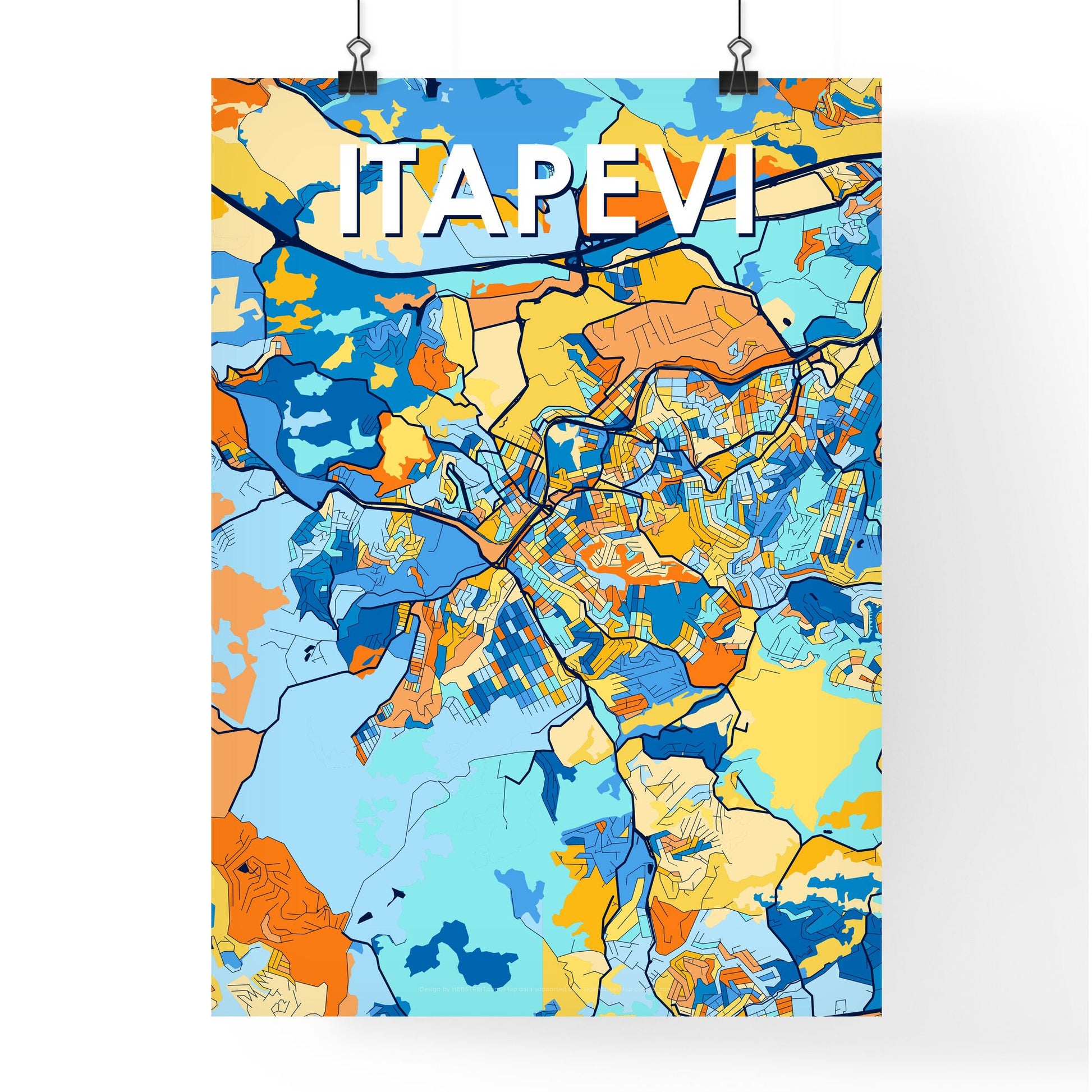 ITAPEVI BRAZIL Vibrant Colorful Art Map Poster Blue Orange