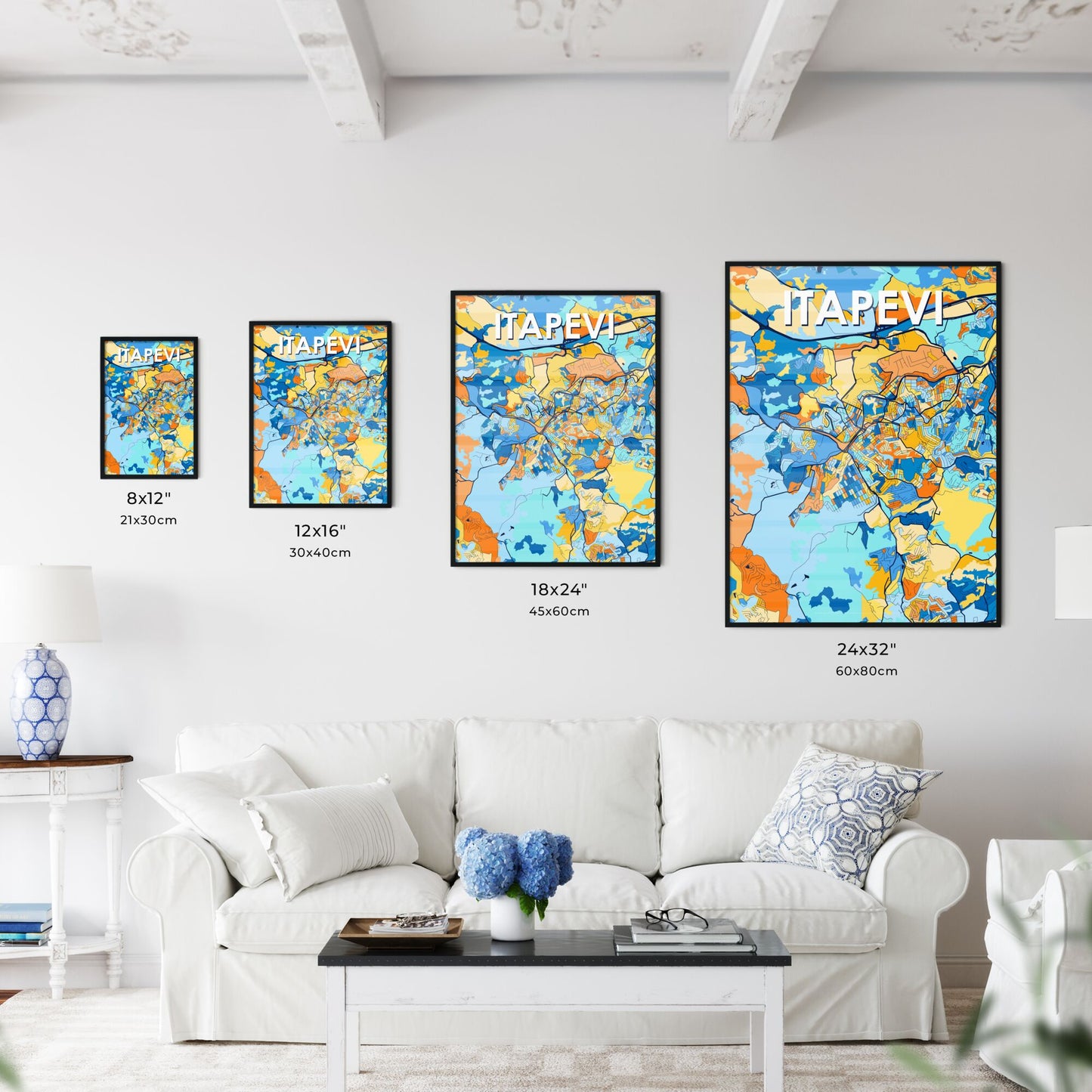 ITAPEVI BRAZIL Vibrant Colorful Art Map Poster Blue Orange