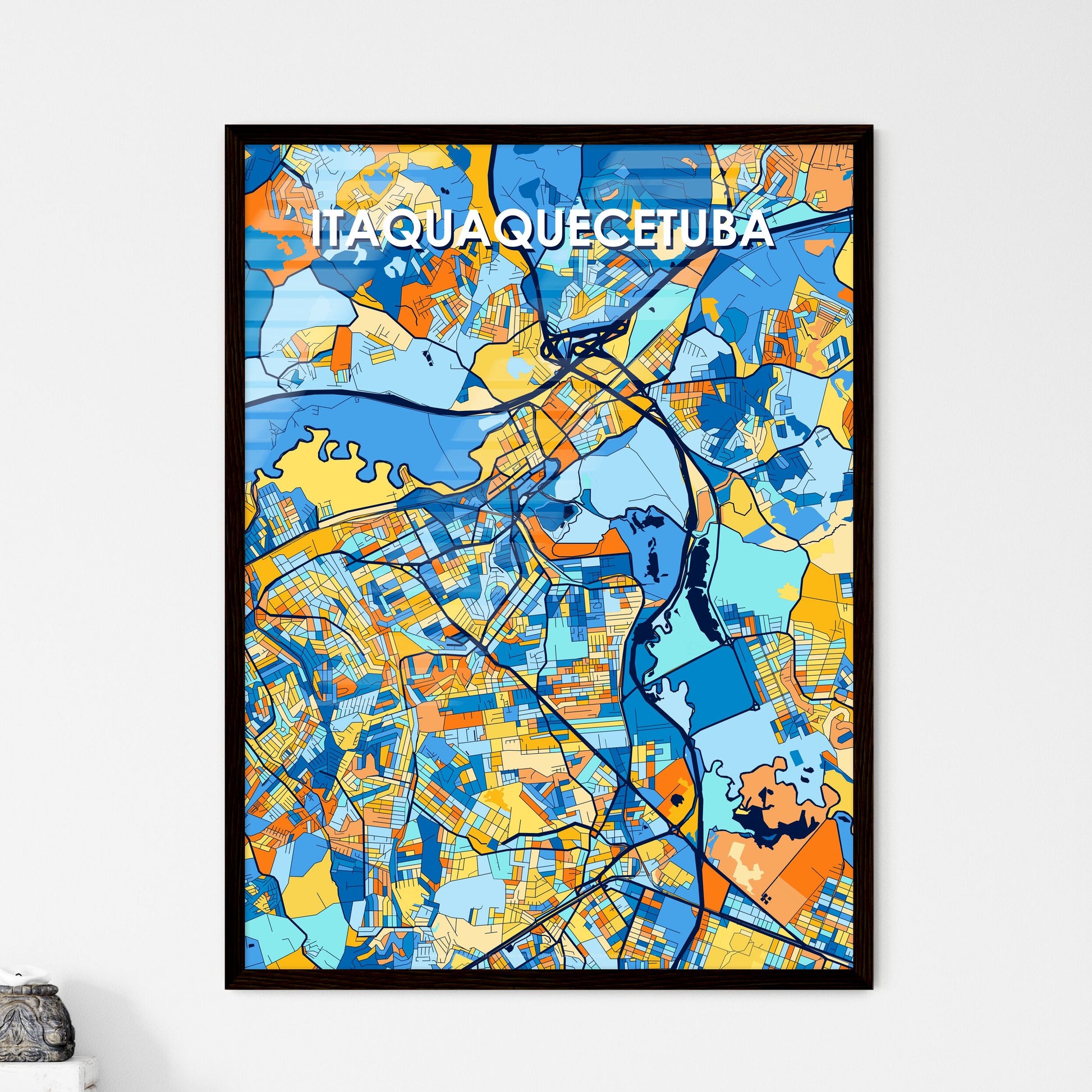 ITAQUAQUECETUBA BRAZIL Vibrant Colorful Art Map Poster Blue Orange