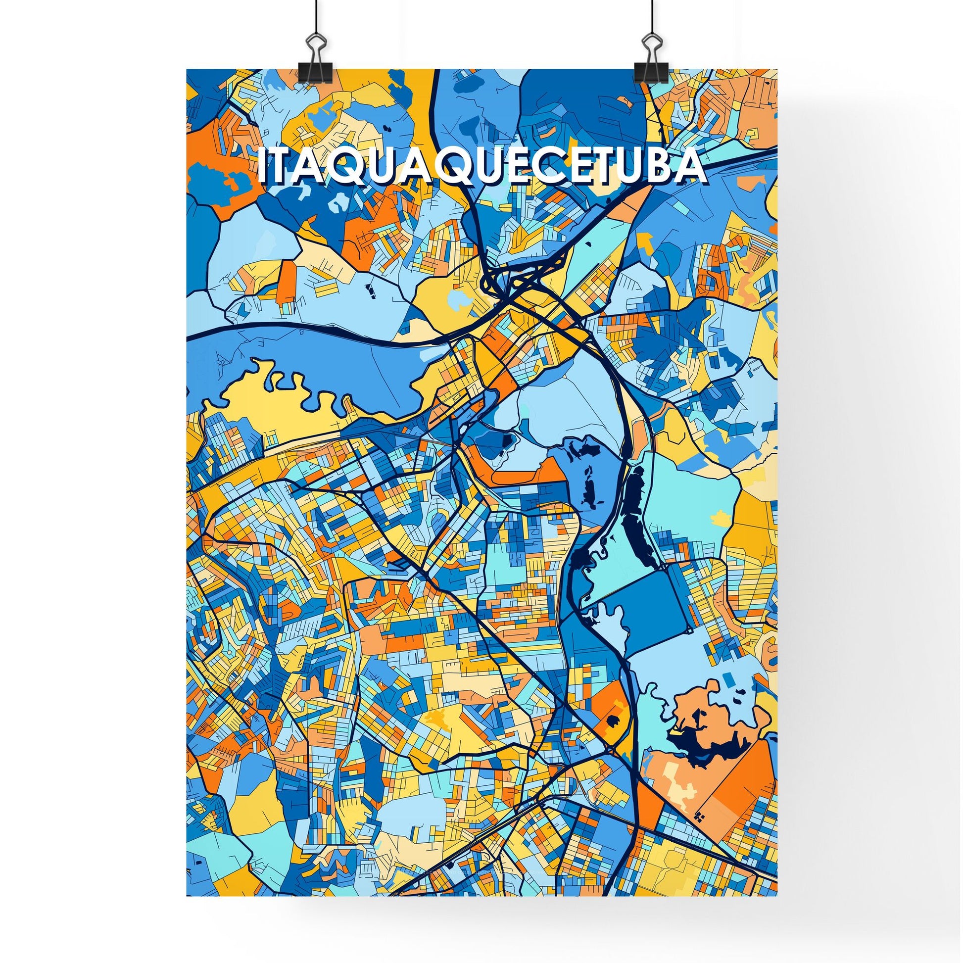 ITAQUAQUECETUBA BRAZIL Vibrant Colorful Art Map Poster Blue Orange