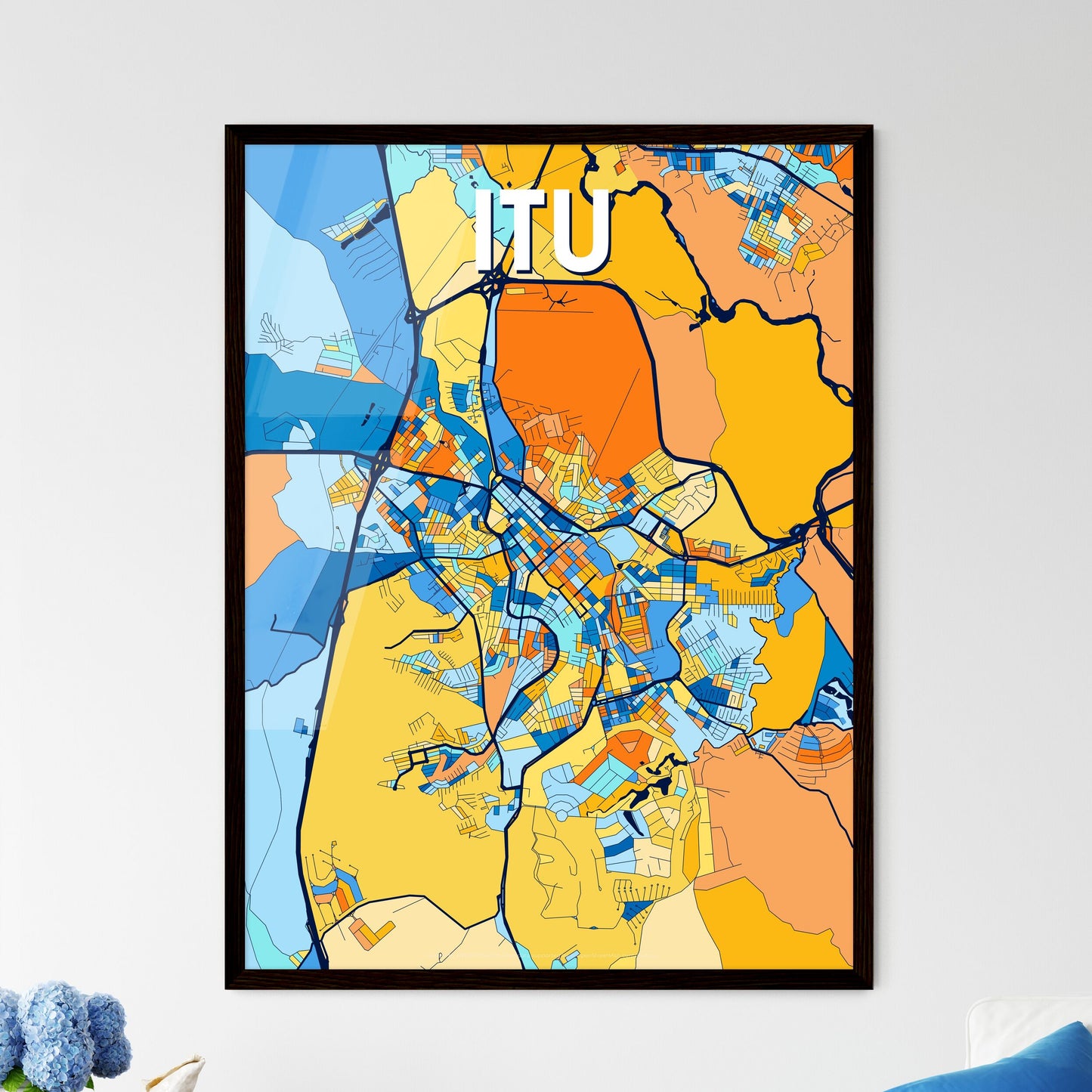 ITU BRAZIL Vibrant Colorful Art Map Poster Blue Orange