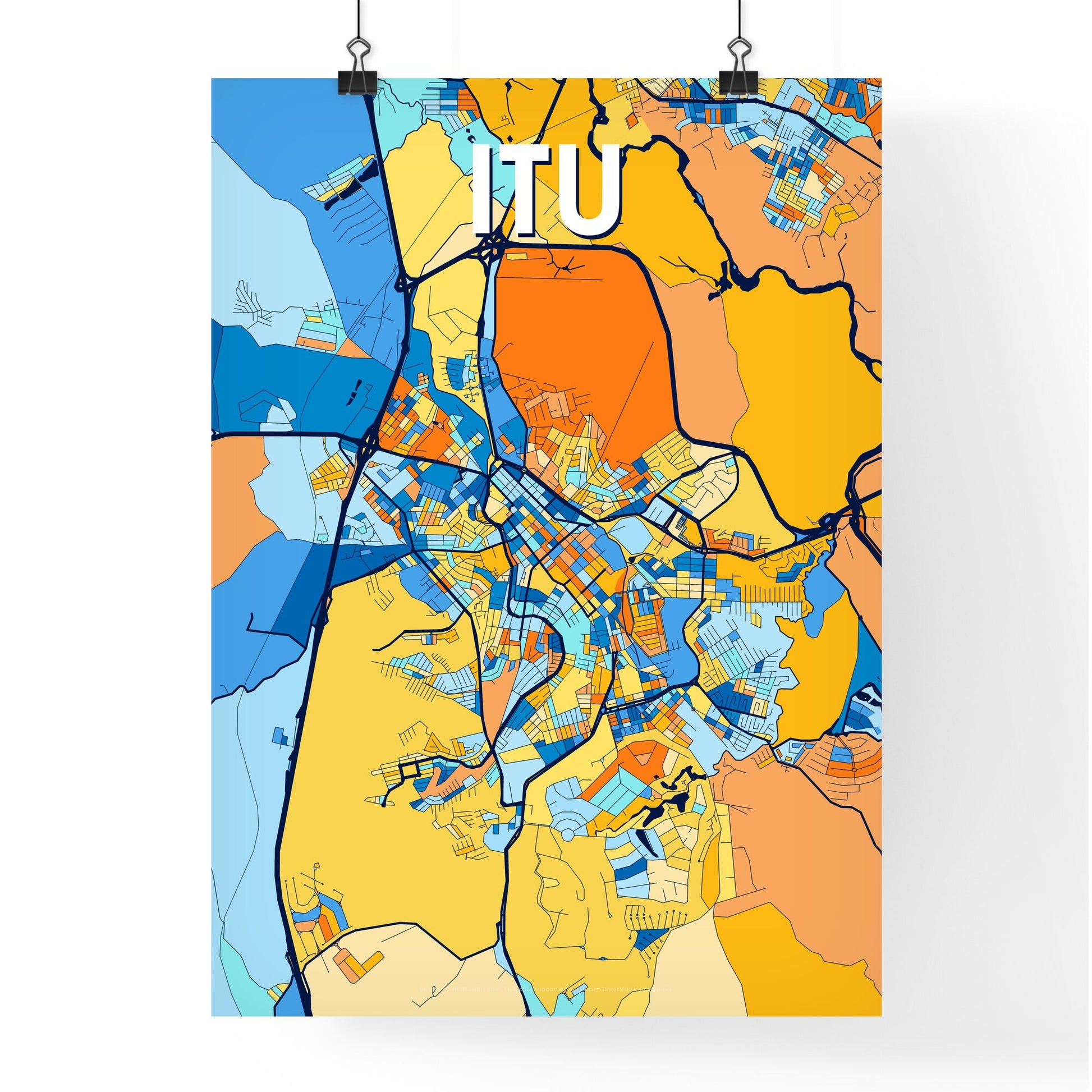 ITU BRAZIL Vibrant Colorful Art Map Poster Blue Orange