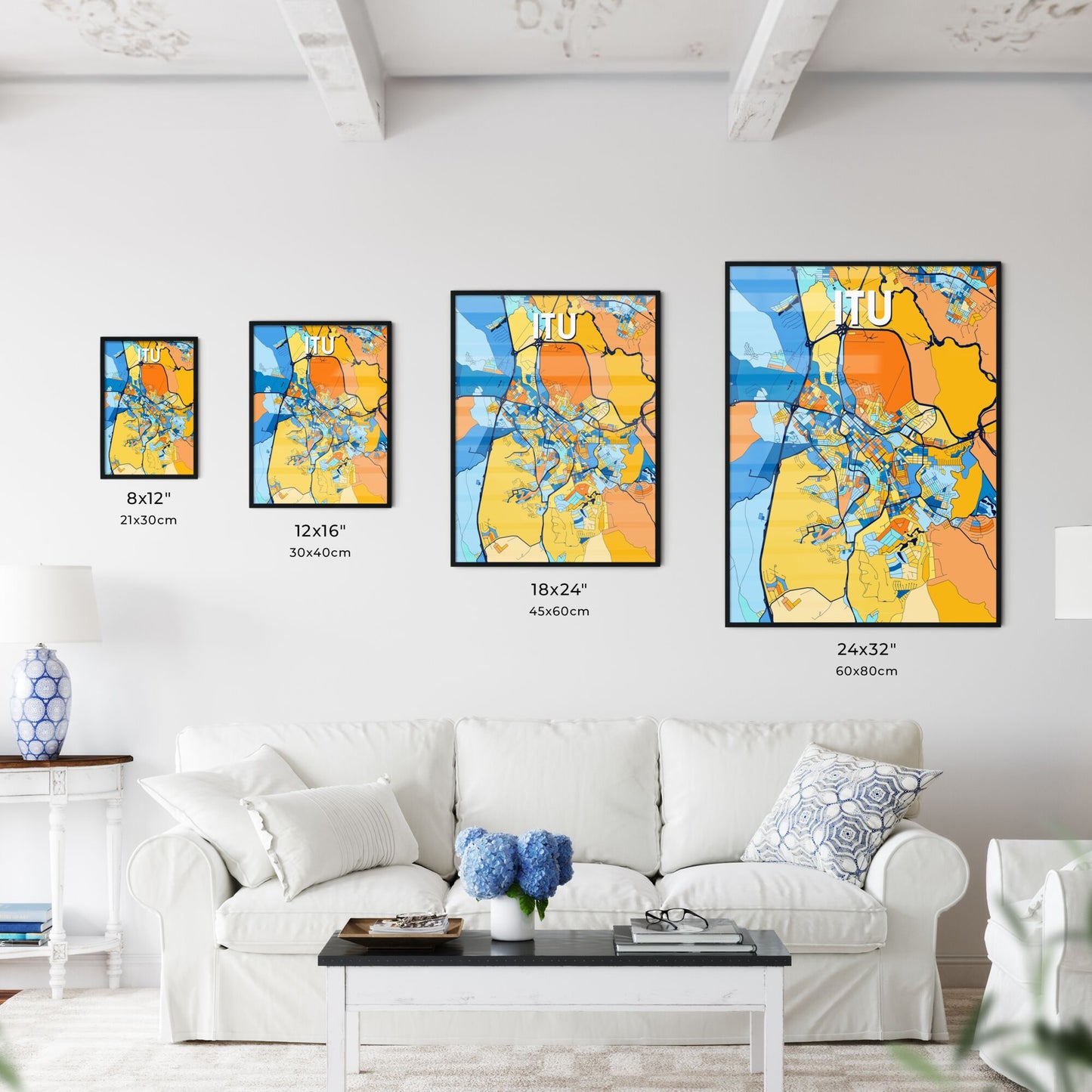 ITU BRAZIL Vibrant Colorful Art Map Poster Blue Orange