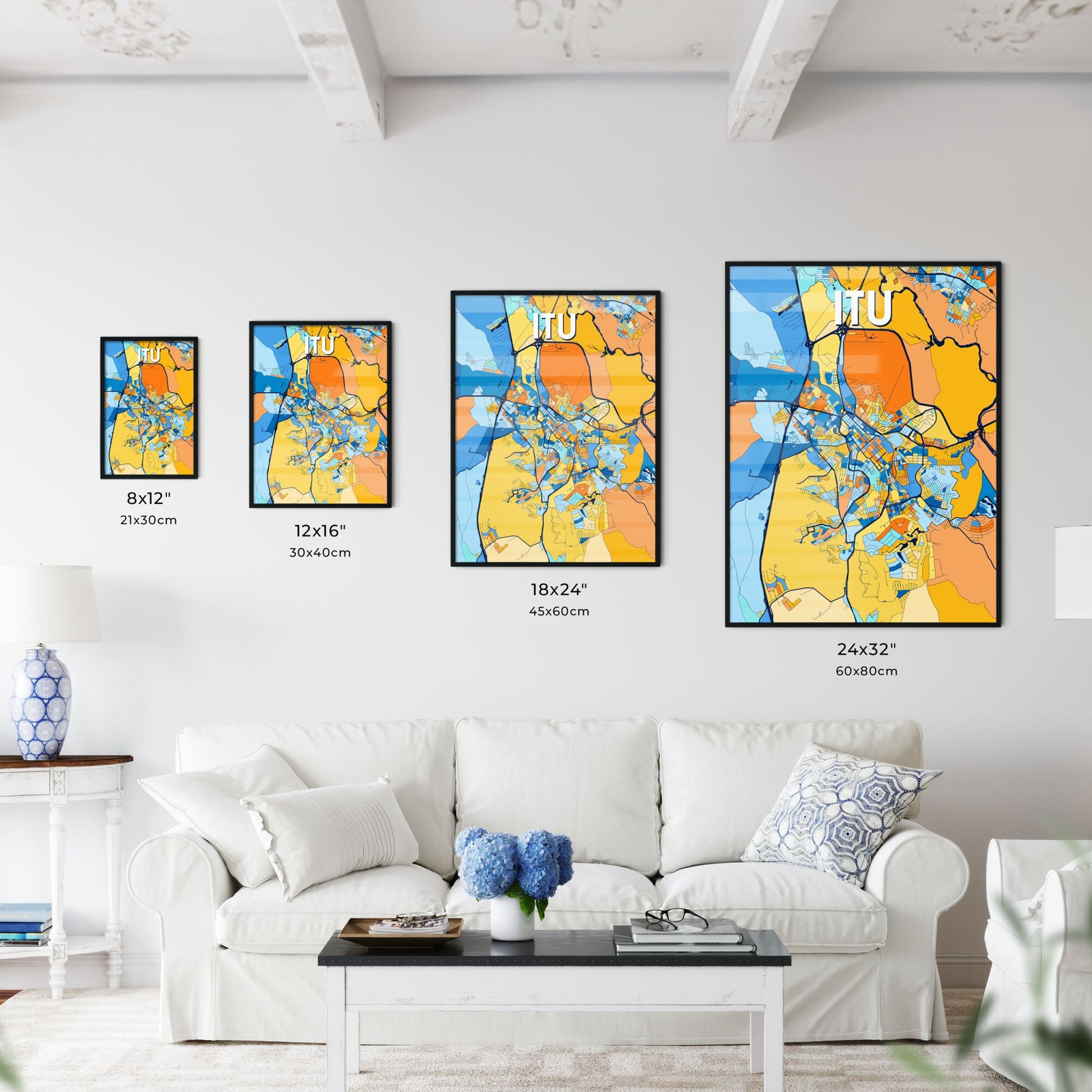 ITU BRAZIL Vibrant Colorful Art Map Poster Blue Orange