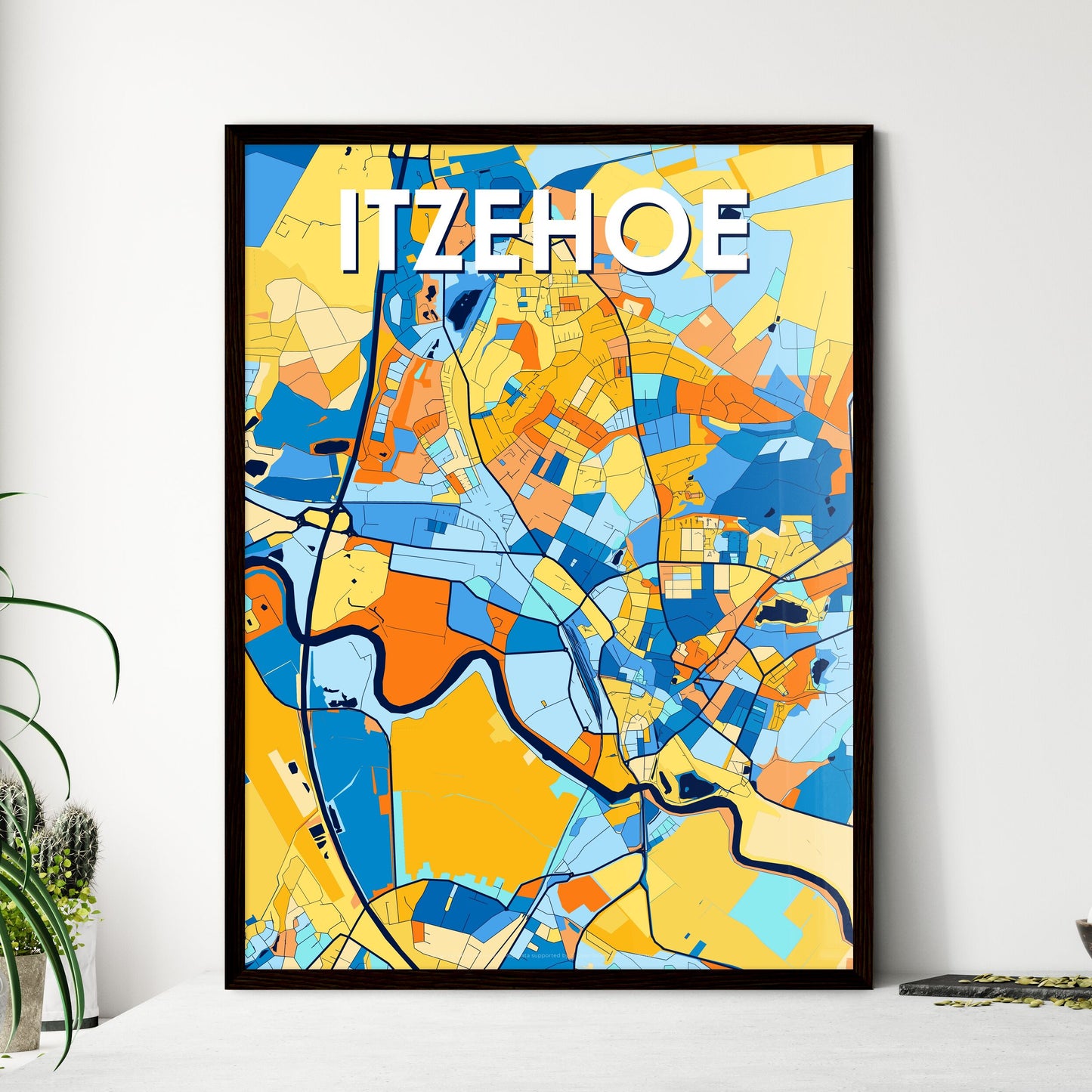 ITZEHOE GERMANY Vibrant Colorful Art Map Poster Blue Orange