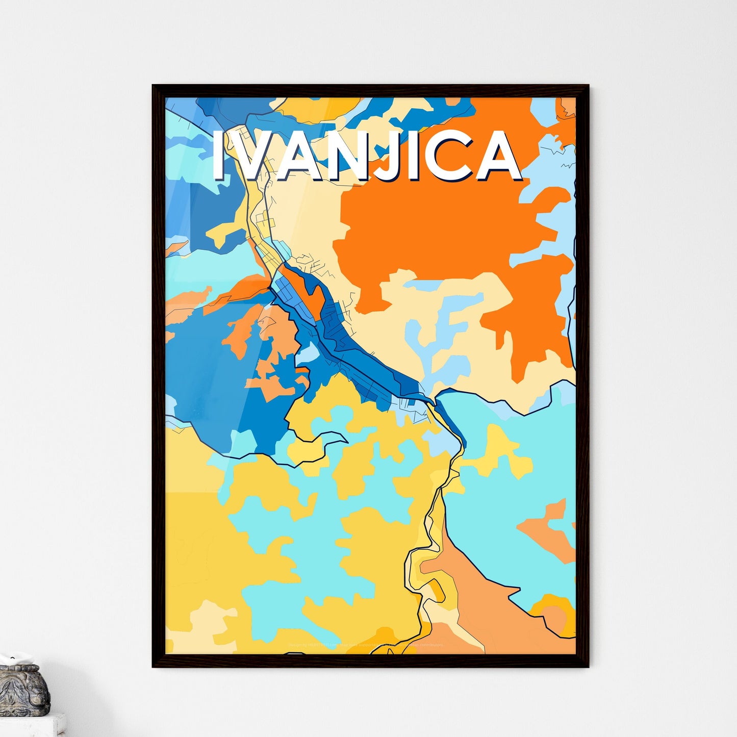 IVANJICA SERBIA Vibrant Colorful Art Map Poster Blue Orange