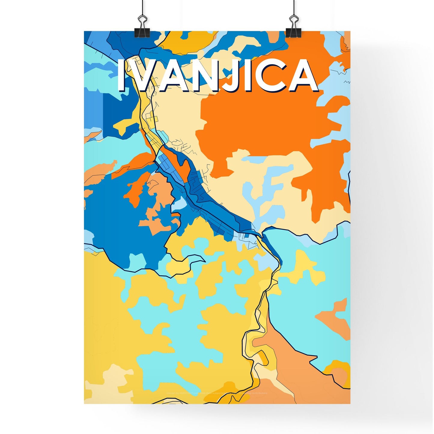 IVANJICA SERBIA Vibrant Colorful Art Map Poster Blue Orange