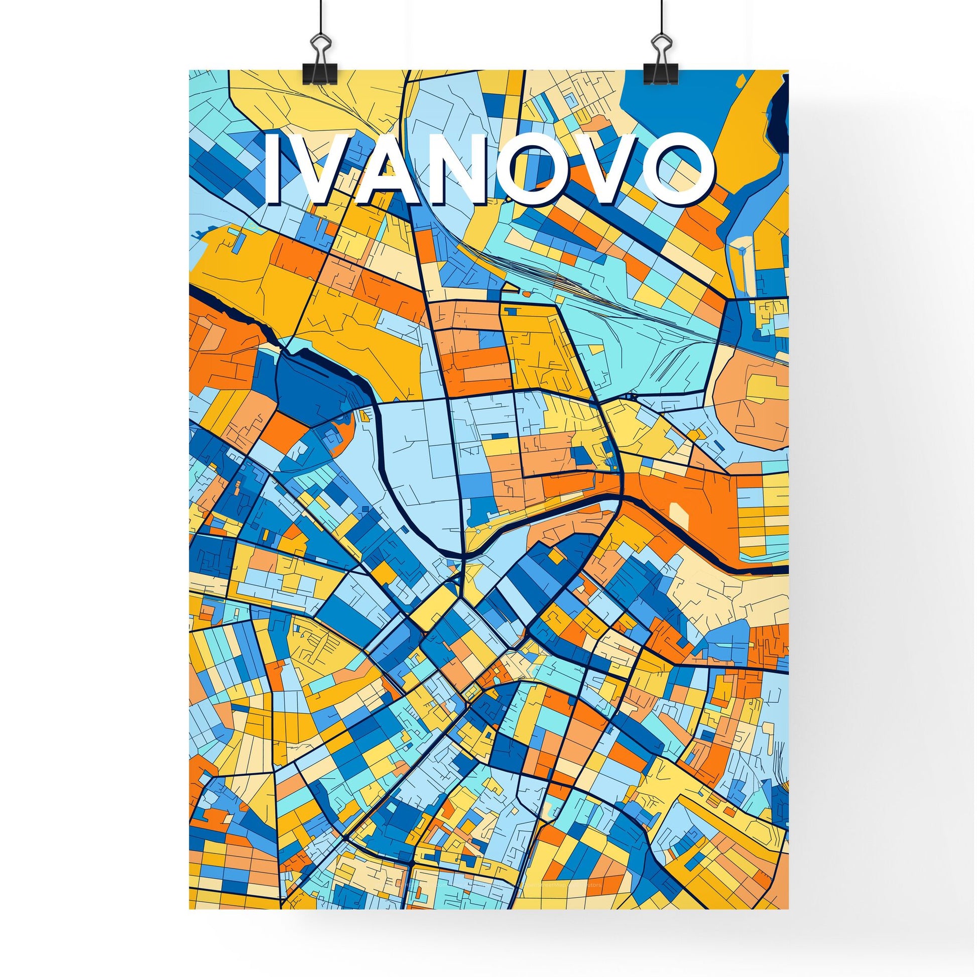 IVANOVO RUSSIA Vibrant Colorful Art Map Poster Blue Orange