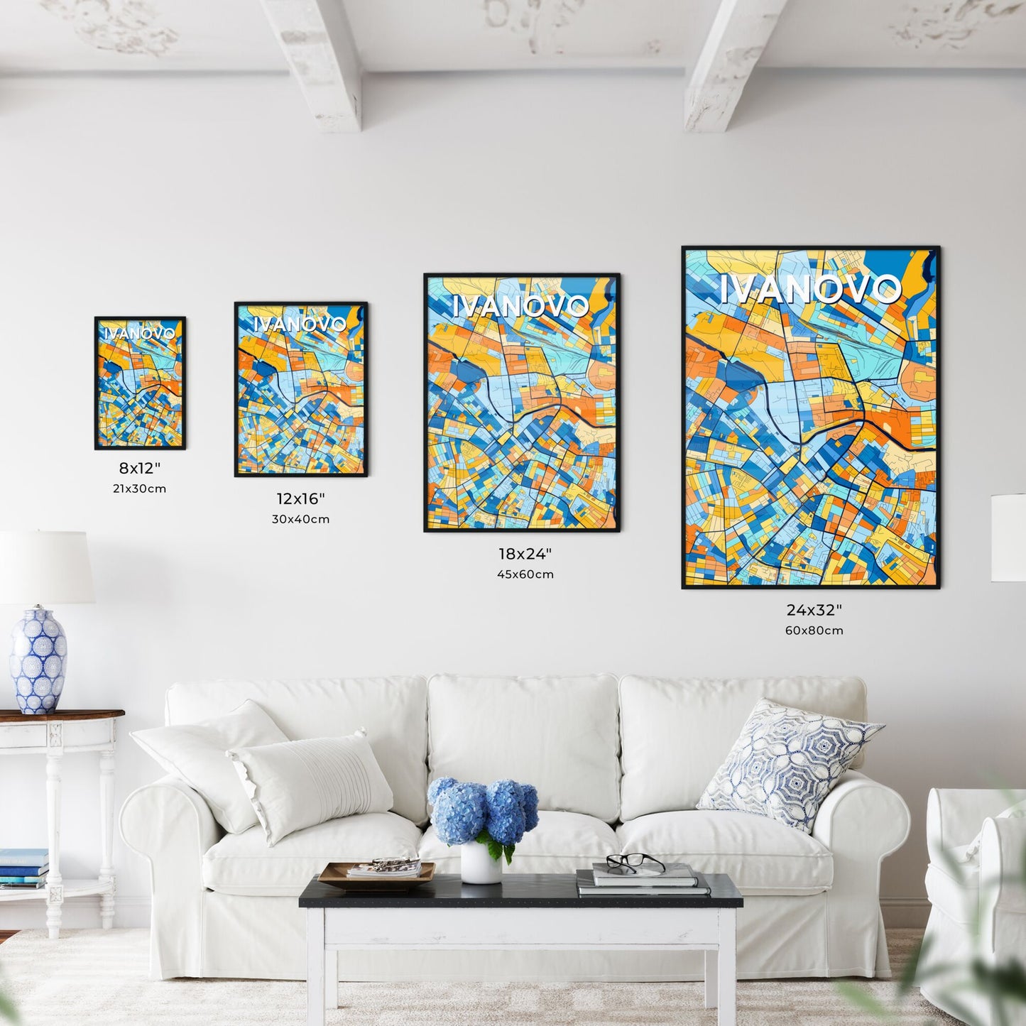 IVANOVO RUSSIA Vibrant Colorful Art Map Poster Blue Orange