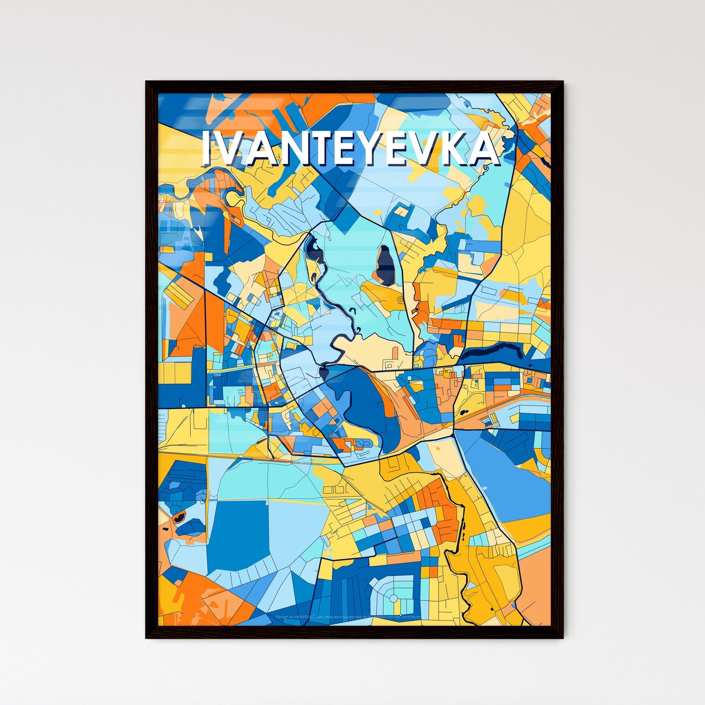 IVANTEYEVKA RUSSIA Vibrant Colorful Art Map Poster Blue Orange