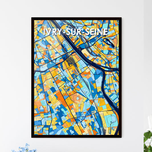 IVRY-SUR-SEINE FRANCE Vibrant Colorful Art Map Poster Blue Orange