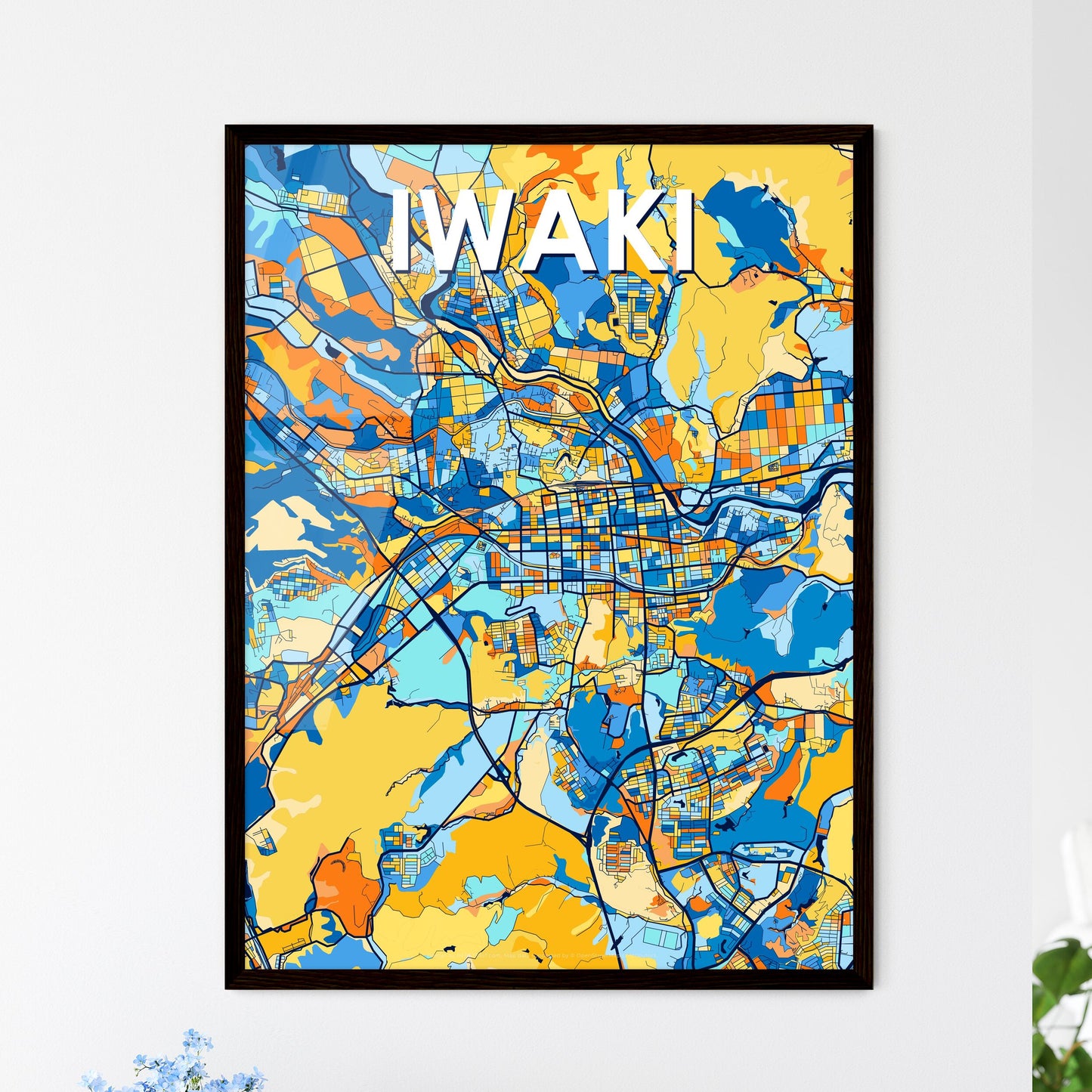 IWAKI JAPAN Vibrant Colorful Art Map Poster Blue Orange