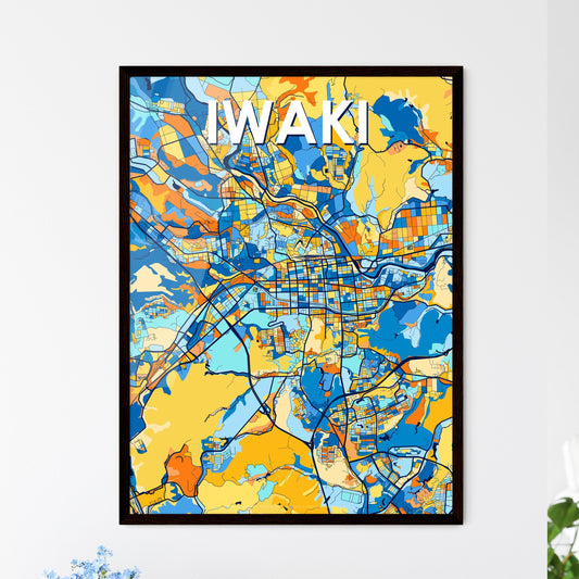 IWAKI JAPAN Vibrant Colorful Art Map Poster Blue Orange