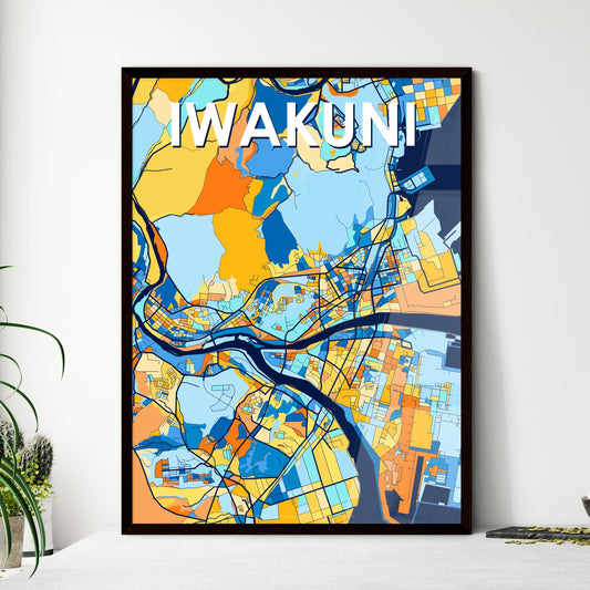 IWAKUNI JAPAN Vibrant Colorful Art Map Poster Blue Orange