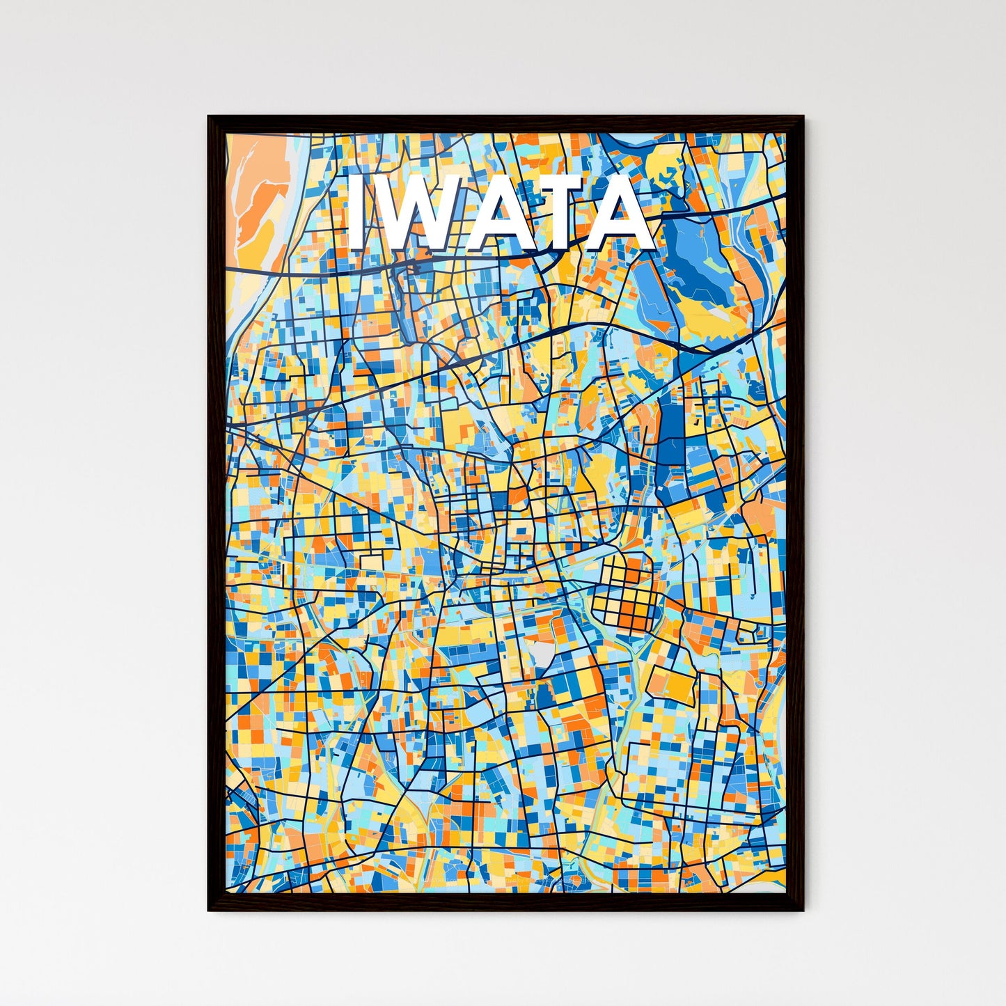 IWATA JAPAN Vibrant Colorful Art Map Poster Blue Orange