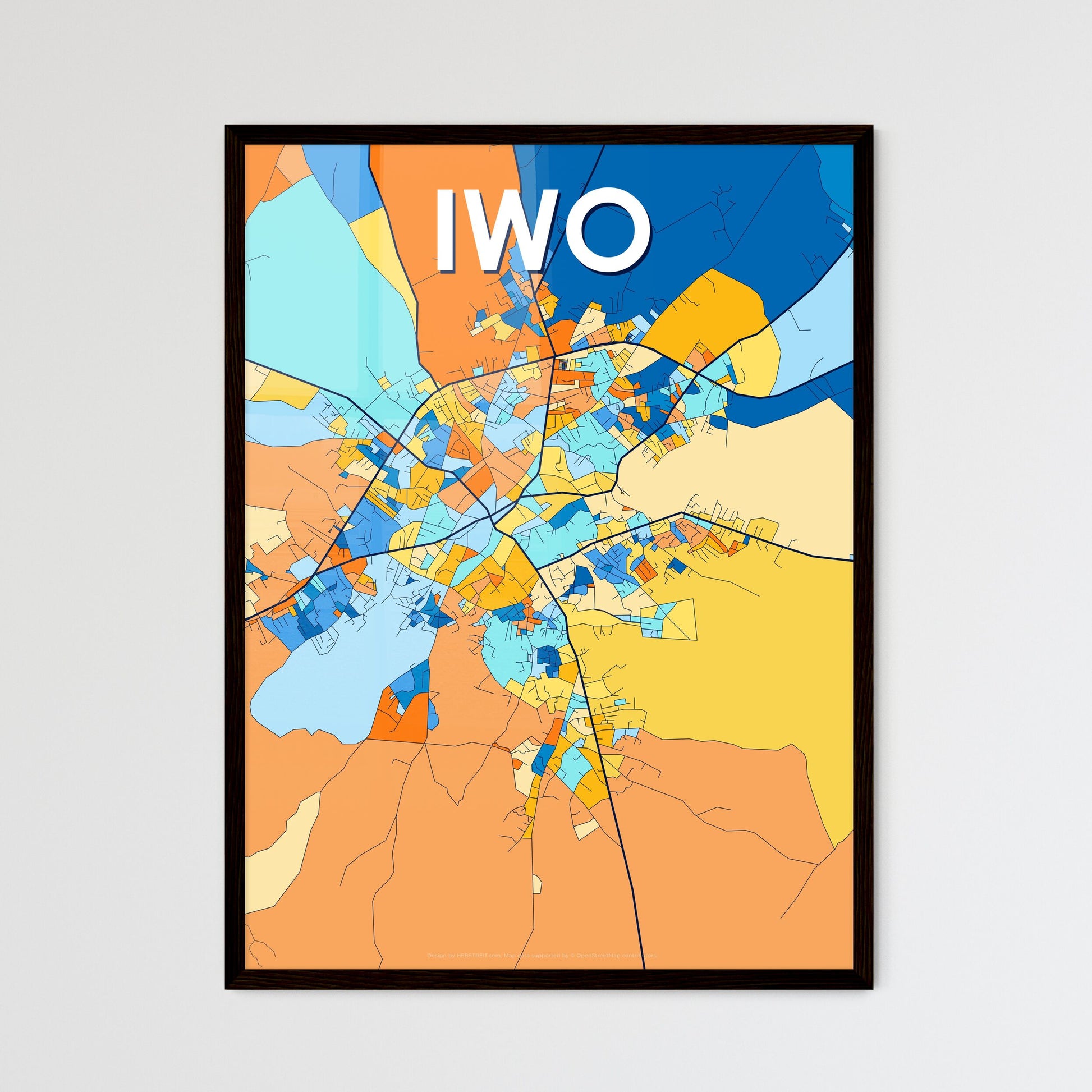 IWO NIGERIA Vibrant Colorful Art Map Poster Blue Orange