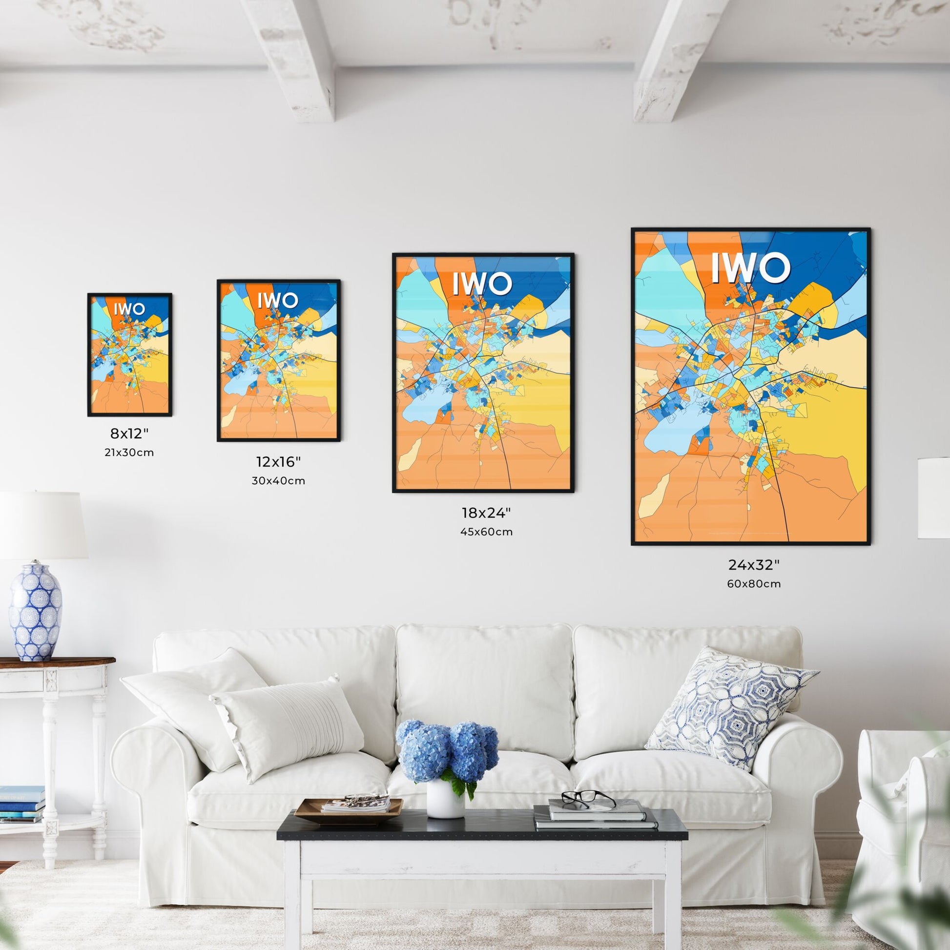 IWO NIGERIA Vibrant Colorful Art Map Poster Blue Orange