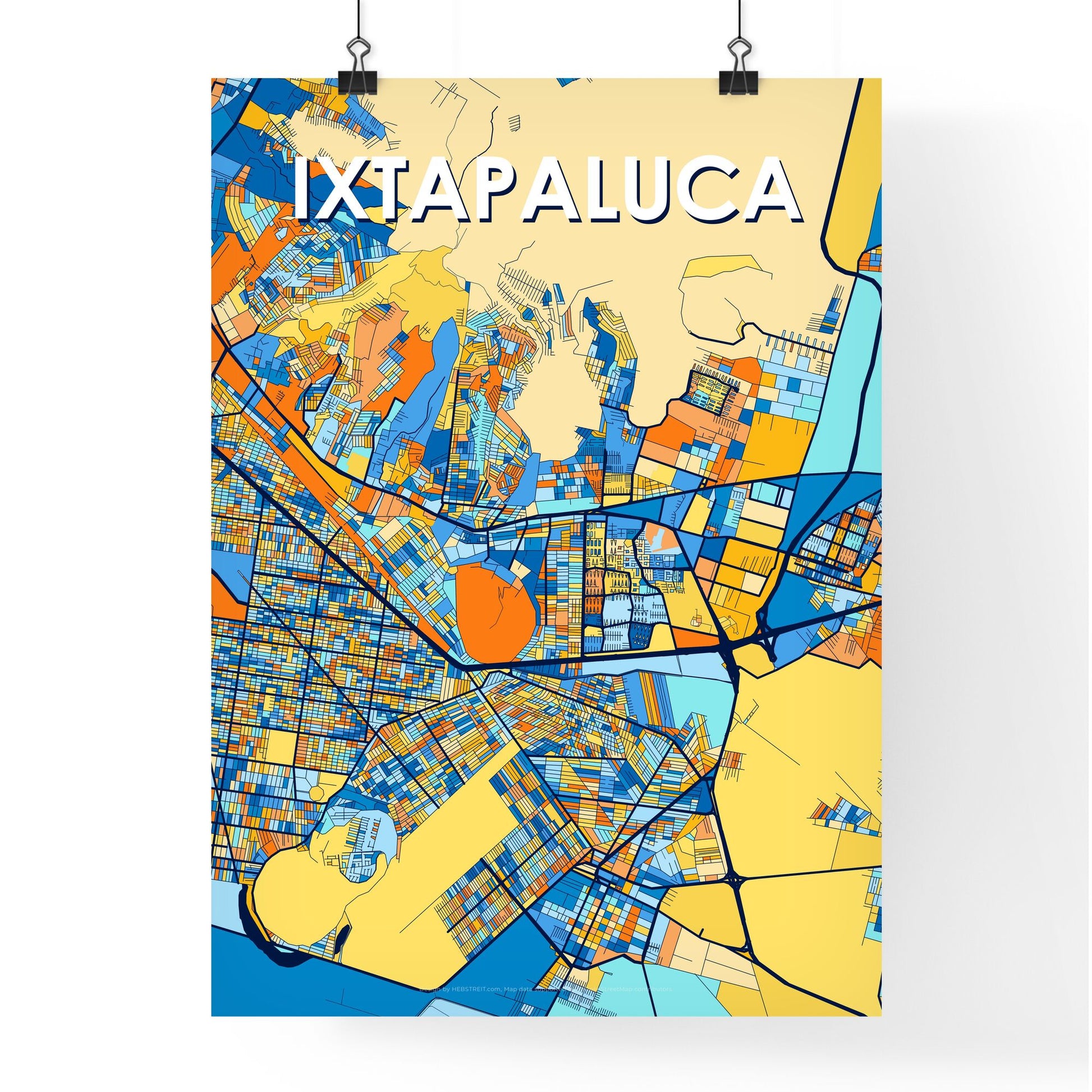 IXTAPALUCA MEXICO Vibrant Colorful Art Map Poster Blue Orange