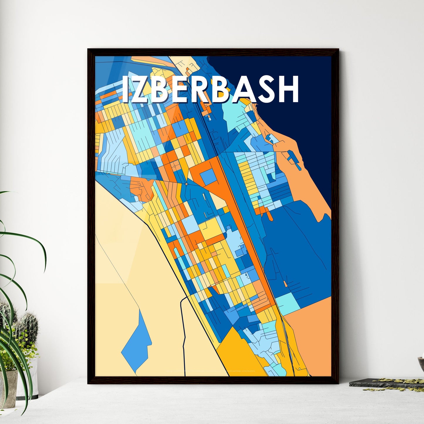 IZBERBASH RUSSIA Vibrant Colorful Art Map Poster Blue Orange