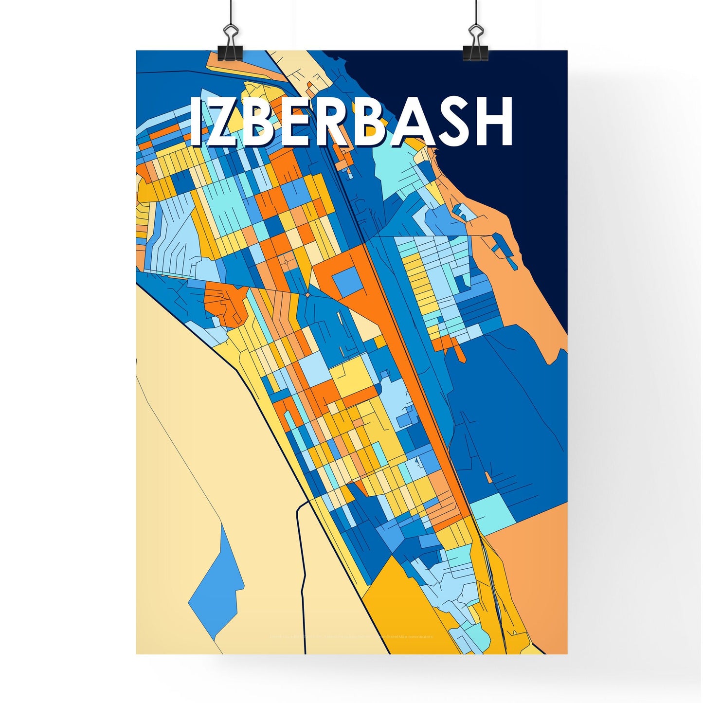 IZBERBASH RUSSIA Vibrant Colorful Art Map Poster Blue Orange