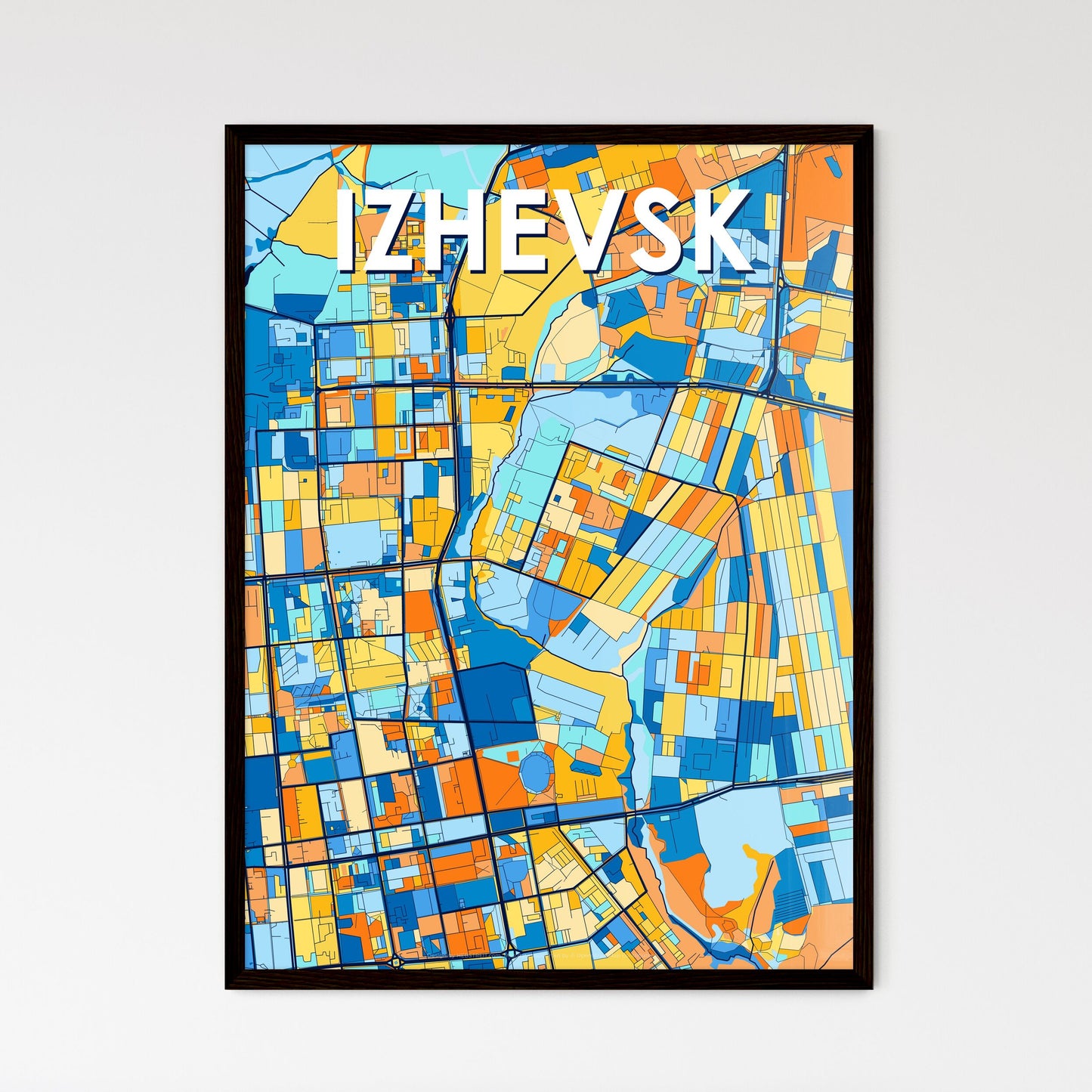 IZHEVSK RUSSIA Vibrant Colorful Art Map Poster Blue Orange