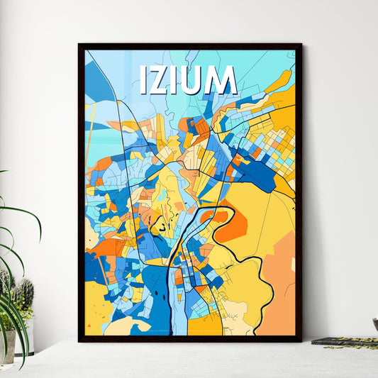 IZIUM UKRAINE Vibrant Colorful Art Map Poster Blue Orange