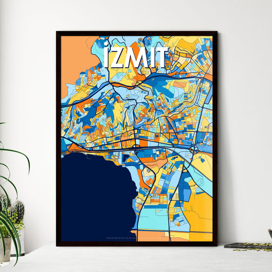 İZMIT TURKEY Vibrant Colorful Art Map Poster Blue Orange